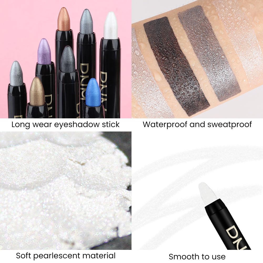evpct Pearl White Shimmer Cream Eye Shadow Brightener Sticks Set for Eyes, White Shimmery Matte Pencil Eye shadow Applicator Stick Pen Palette Makeup Waterproof sombras en crema para ojos 01#