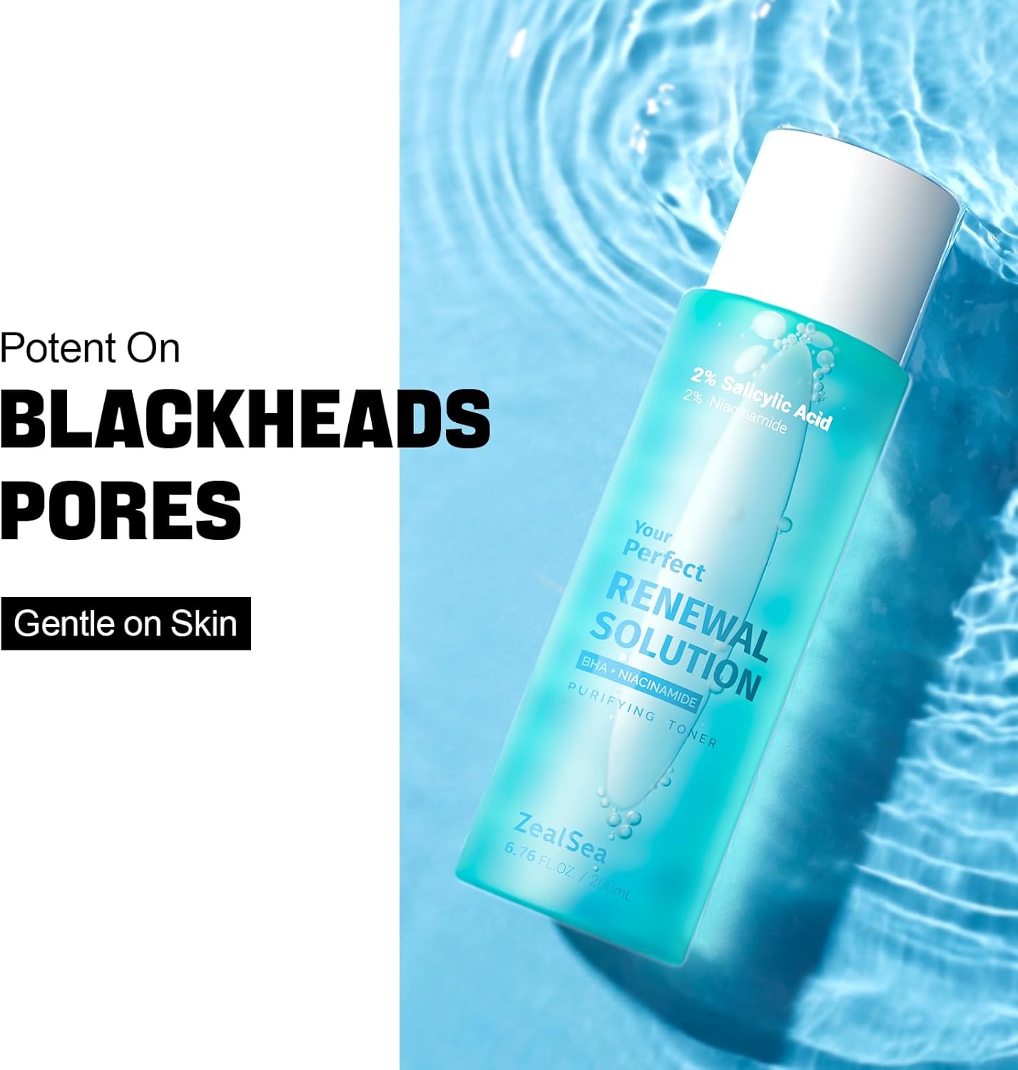Salicylic Acid Toner, Blackhead Remover, BHA Liquid Exfoliant (CICA, 6.76OZ), ZealSea Pore Minimizer for Face, Gentle Alcohol Free BHA Toner for All Skin Type with Niacinamide, Redness Relief, Vegan