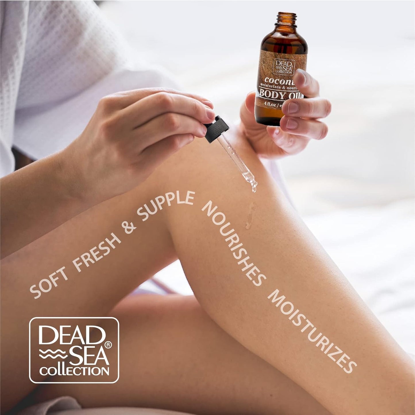 Dead Sea Collection Body Oil for Dry Skin- Scented Coconut – Vitamin E Moisturizing & Nourishing, Anti-Aging & Skin Elasticity Support for Face Pack of 2 (4 Fl. Oz Each)