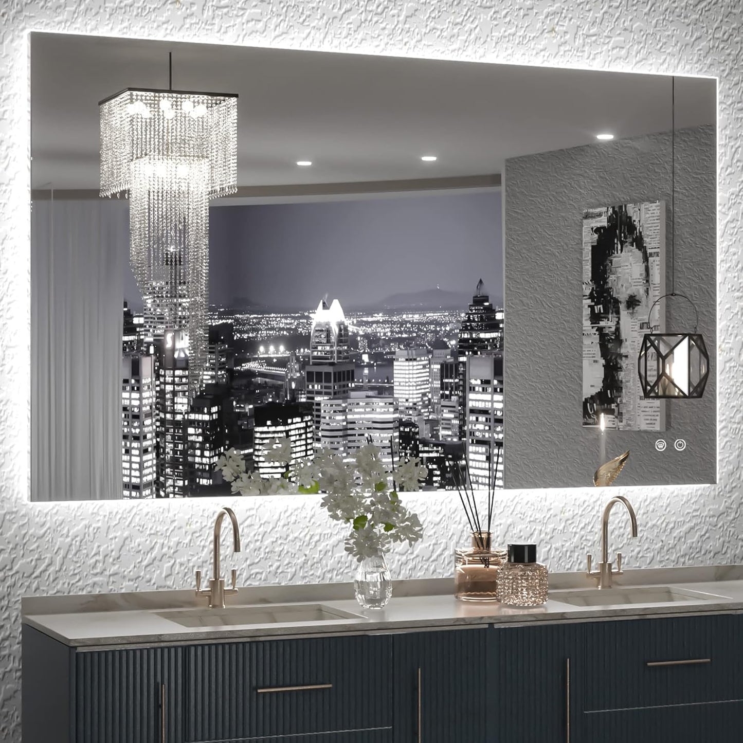TETOTE 40 x 24 Inch LED Backlit Bathroom Vanity Mirror with Light,Anti-Fog,Dimmable,CRI90+,Touch Button,Water Proof,Horizontal/Vertical,Wall Mounted Lighted Mirror