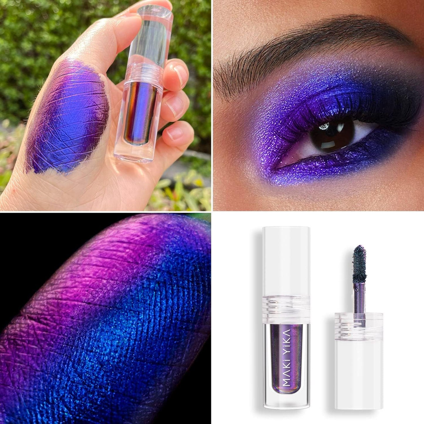 MAKI YIKA Glitter Eyeshadow Purple Liquid Multichrome Eyeshadows Long Lasting Metallic Chameleon Eye Shadow Holographic Eye Topper Glitters (#1 Twilight)