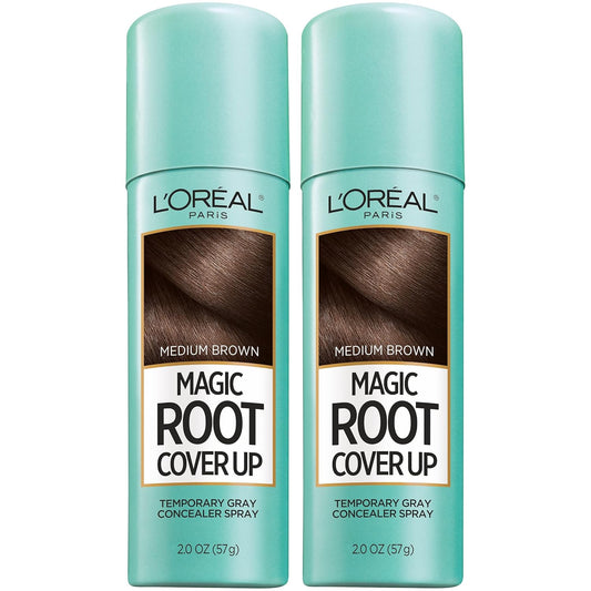 L'Oreal Paris Magic Root Cover Up Gray Concealer Spray Medium Brown 4 oz (2 pack)