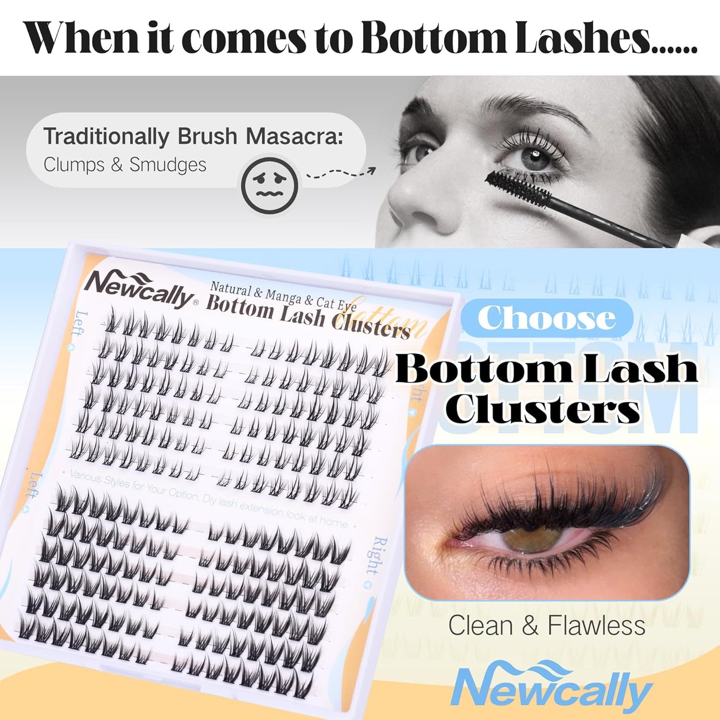 Bottom Eyelash Clusters Lower Lashes Natural Manga Individual Lashes 4-7MM Short Lash Extension Bottom Lash Clusters CC-Curly DIY at Home Easy Application by Newcally
