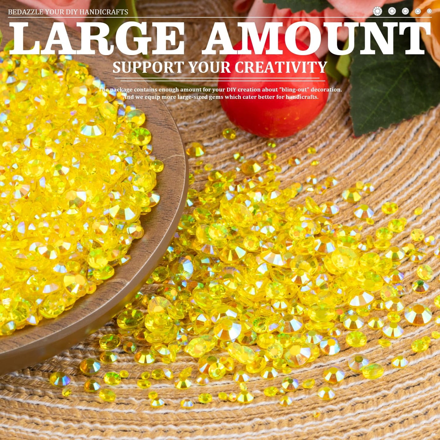 Resin Rhinestones Crafting, 2/3/4/5/6mm Flatback Jelly Rhinestones, 2 Boxes Transparent Lemon Yellow AB Non Hotfix Crystal Gems for Bedazzling Crafts Mugs Tumblers Clothes Makeup Nail