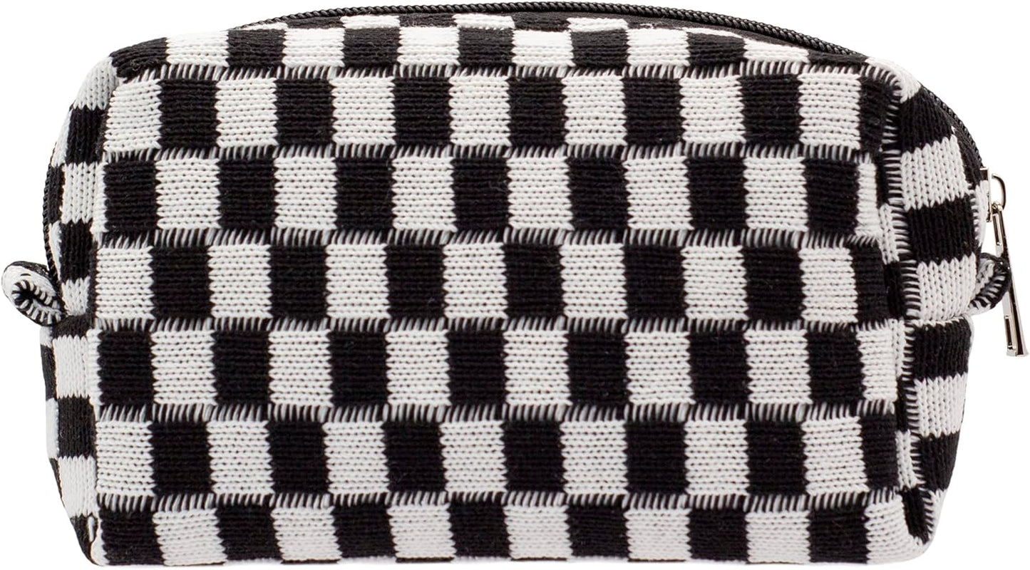 PAZIMIIK Checkered Makeup Bag for Purse Portable Zipper Make Up Pouch Small Cosmetic Case for Travel Accessories (Black)