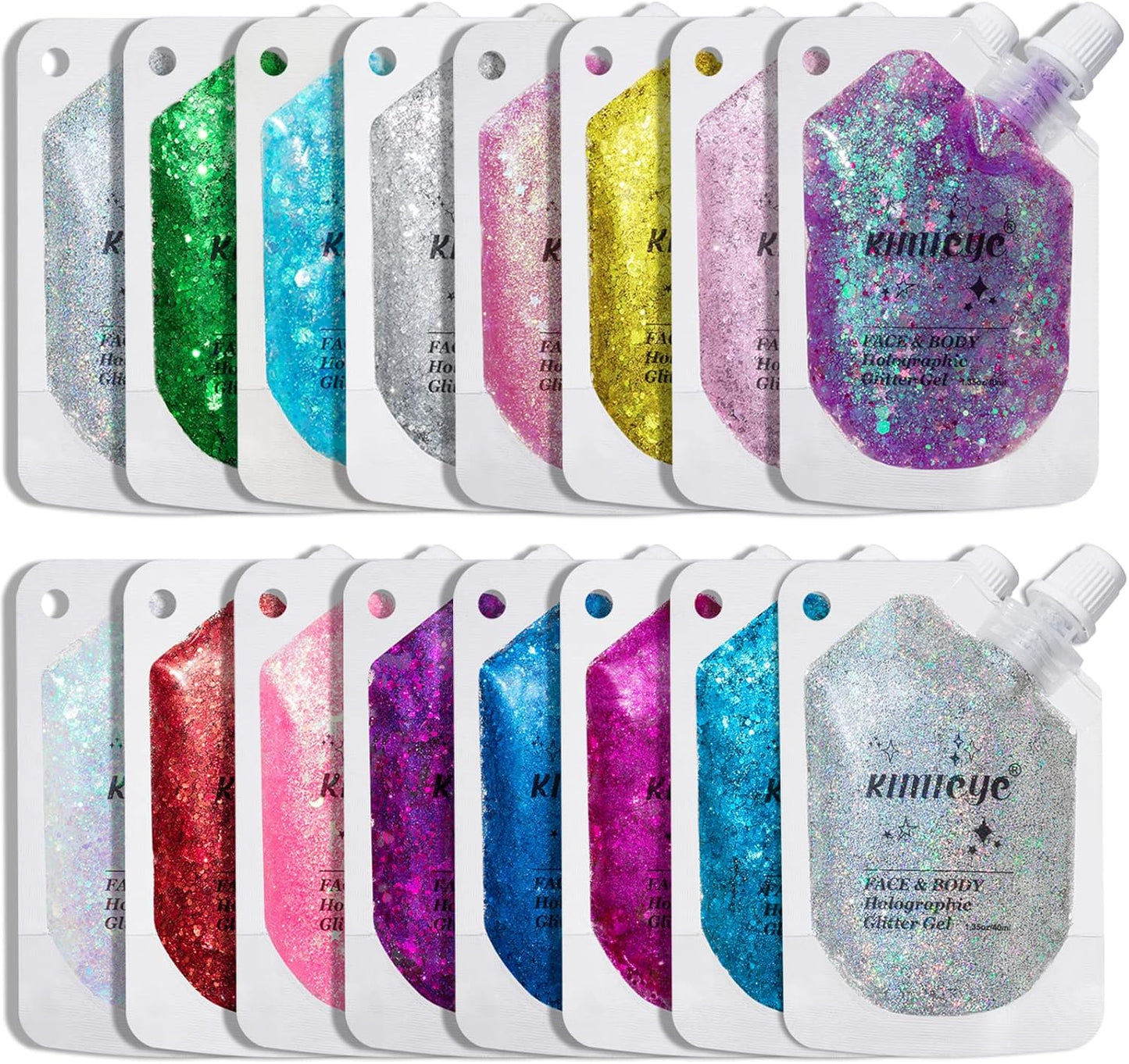 Holographic Face Glitter Gel Body Shimmer Makeup for for Hair, Face, Clavicle, Arm, Nail, Eyeshadow, Long Lasting Waterproof Mermaid Sequins Party Glitter for Rave Festival, 1.35oz (Laser White #9)