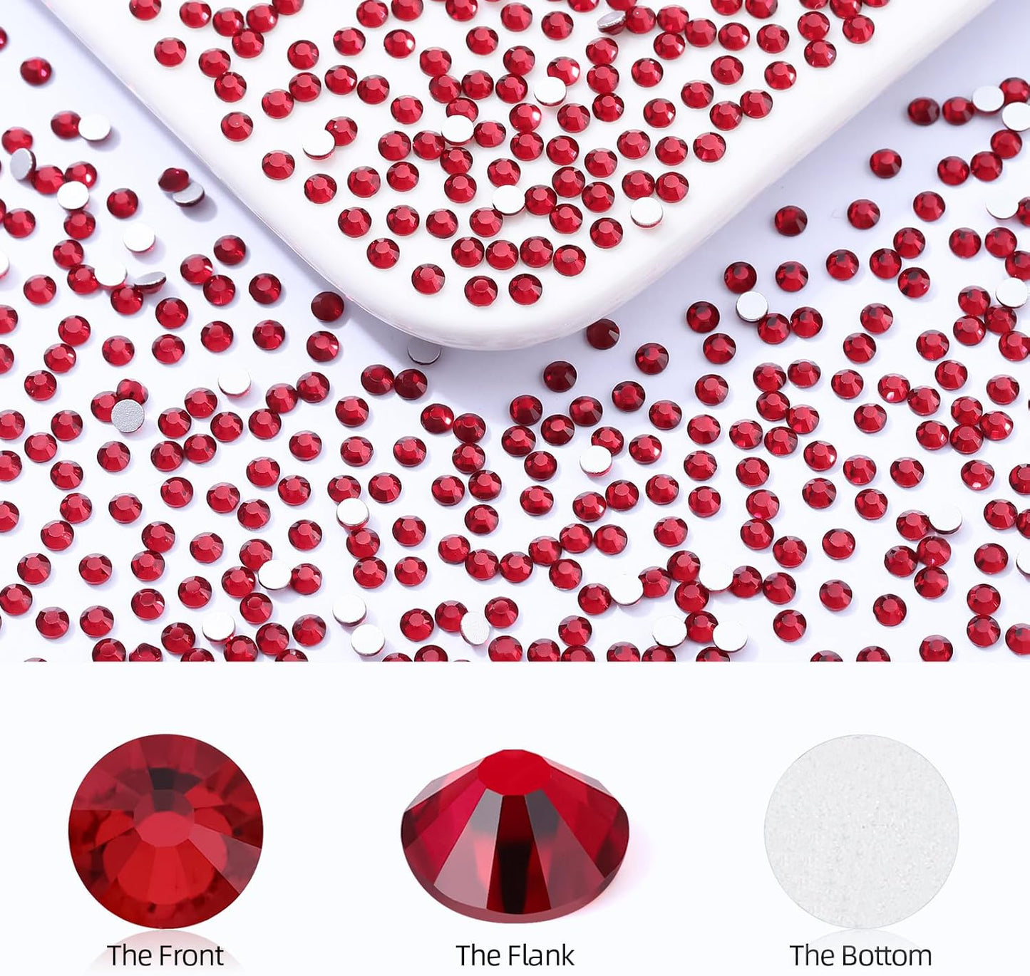 Siam Flatback Rhinestones, Glass Rhinestones for Nail Art and Craft, Glue Fix, Loose Crystal Gemstones(Siam, SS10, 1440pcs, 2.7-2.8mm)