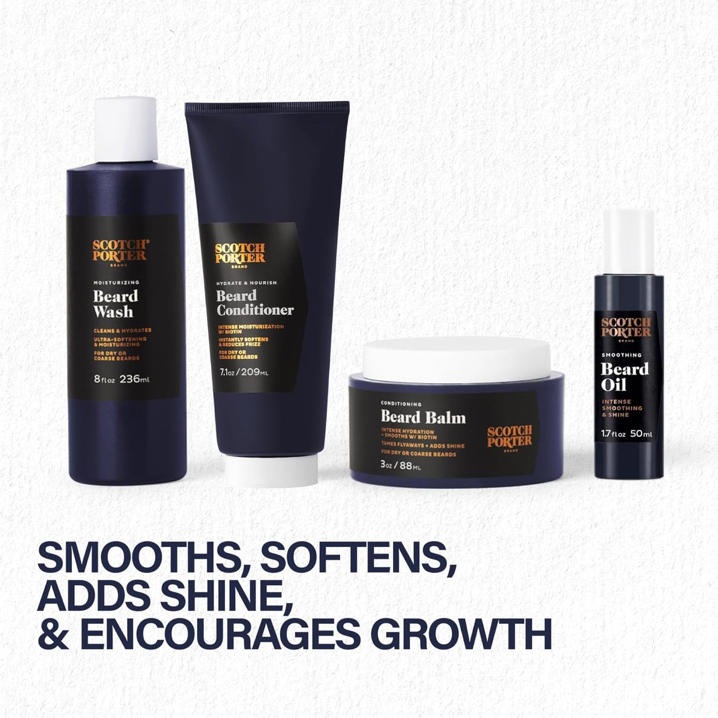 Scotch Porter Ultimate Beard Collection – Cleanse, Moisturize, Soothe & Style while Encouraging Growth for a Fuller/Healthier-Looking Beard – Includes Wash, Conditioner, Oil, Balm, Brush & Comb