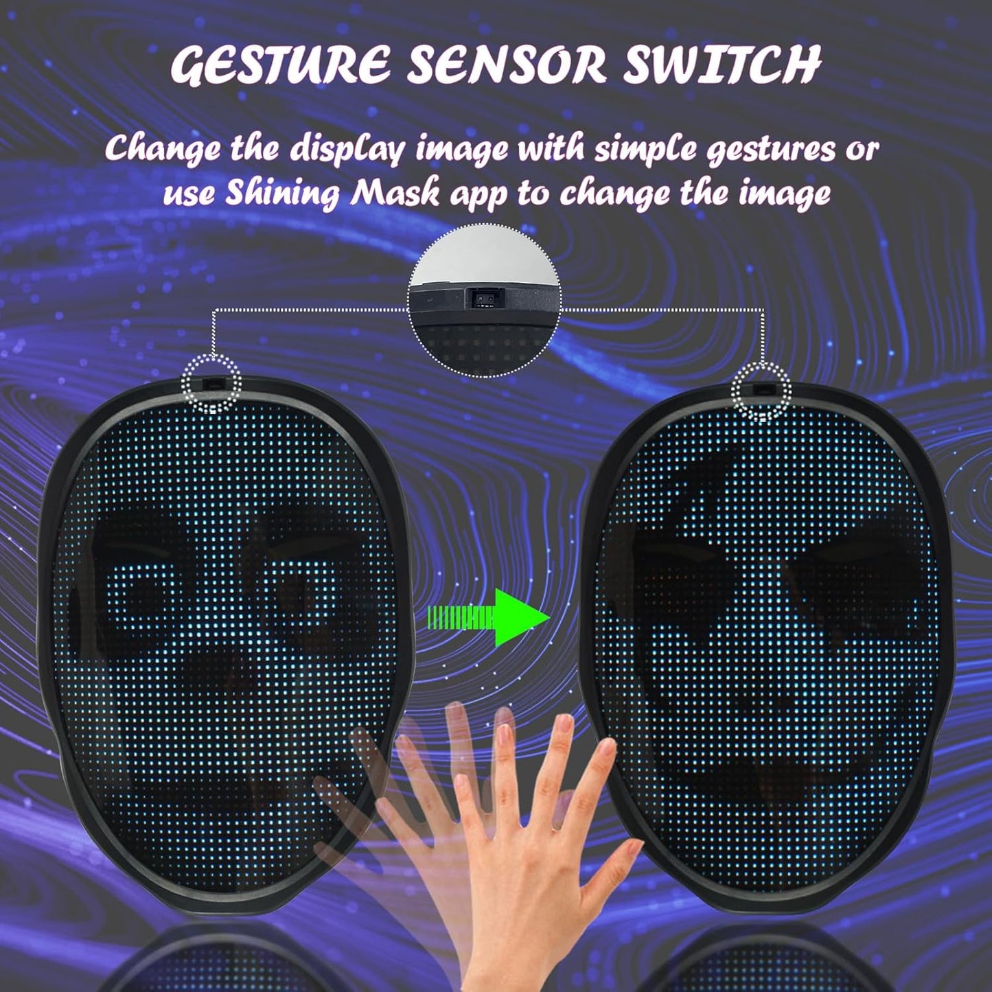 Depointer Life Led Mask with Rechargeable Bluetooth-compatible App Controlled, Customizable led mask, Lighted Face Transforming Mask, unisex-Adult