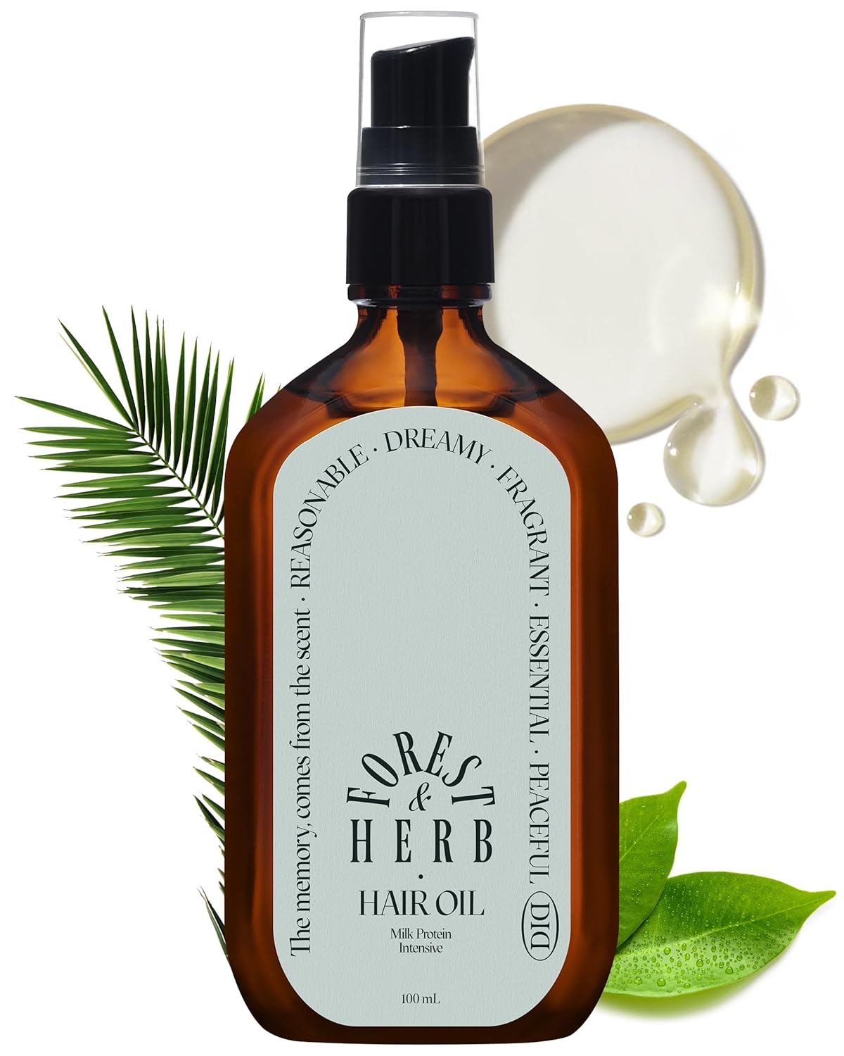 ODID Milk Protein Intensive Perfume Hair Oil - Korean Anti Frizz Nourishing & Smoothing Hair Serum - Natural Green Herb Scent - with 10,000ppm Argan Oil & 6 Plant-Based Oils, 3.38 fl.oz.