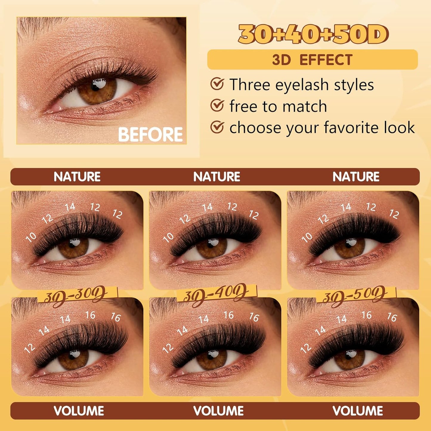 QUEWEL DIY-Lash-Extension-Kit, 3D Lash-Clusters-Kit with 280PCS 30+40+50D Lashes Clusters Mixed 10-16mm Eyelash Clusters, Lash Bond and Seal, Eyelashes Tweezers DIY at Home(3D 30+40+50 KIT)