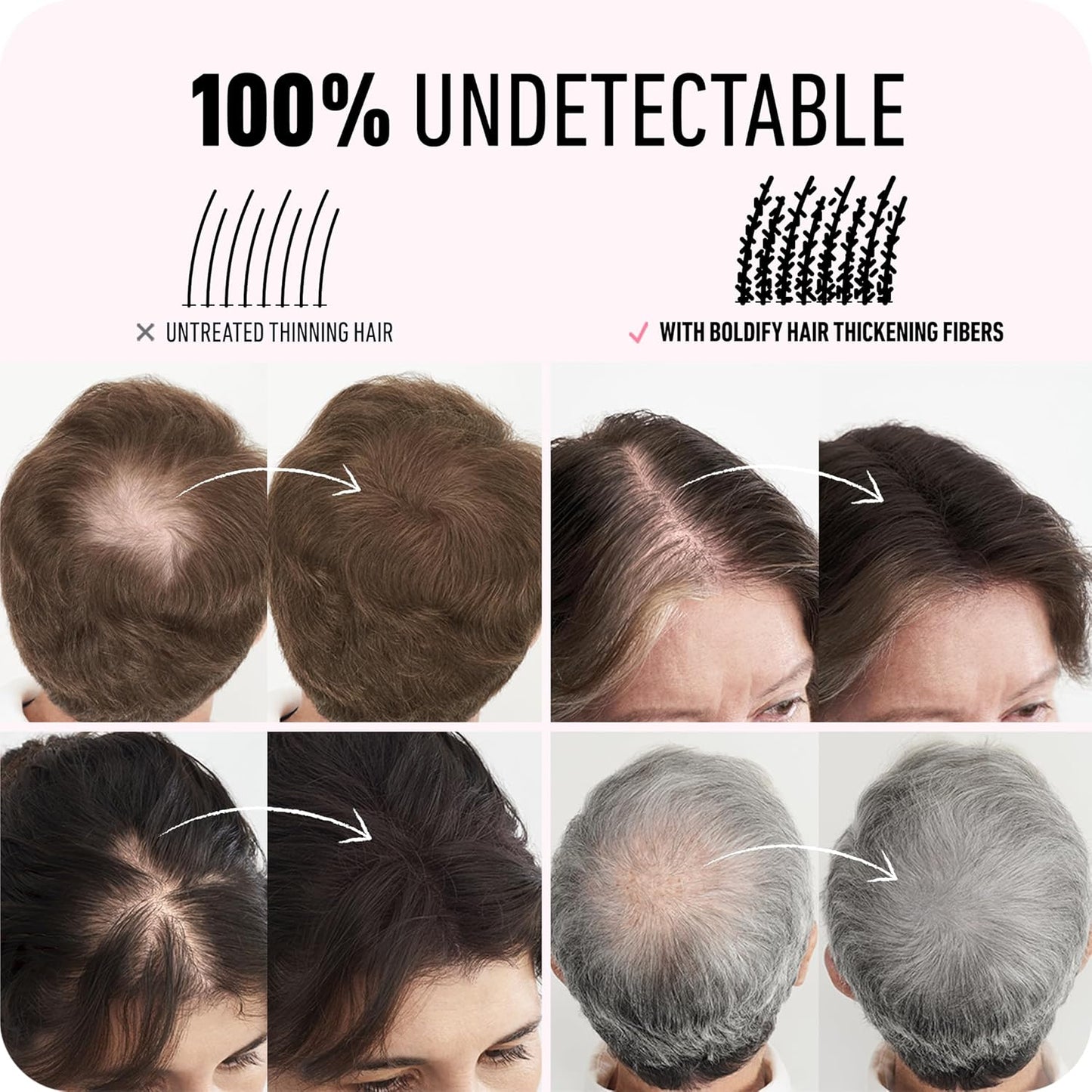 BOLDIFY Hair Fibers (12g) - Fill In Thinning and Fine Hair for an Instantly Fuller, Thicker Look - 14 Shades for Women & Men - Gray