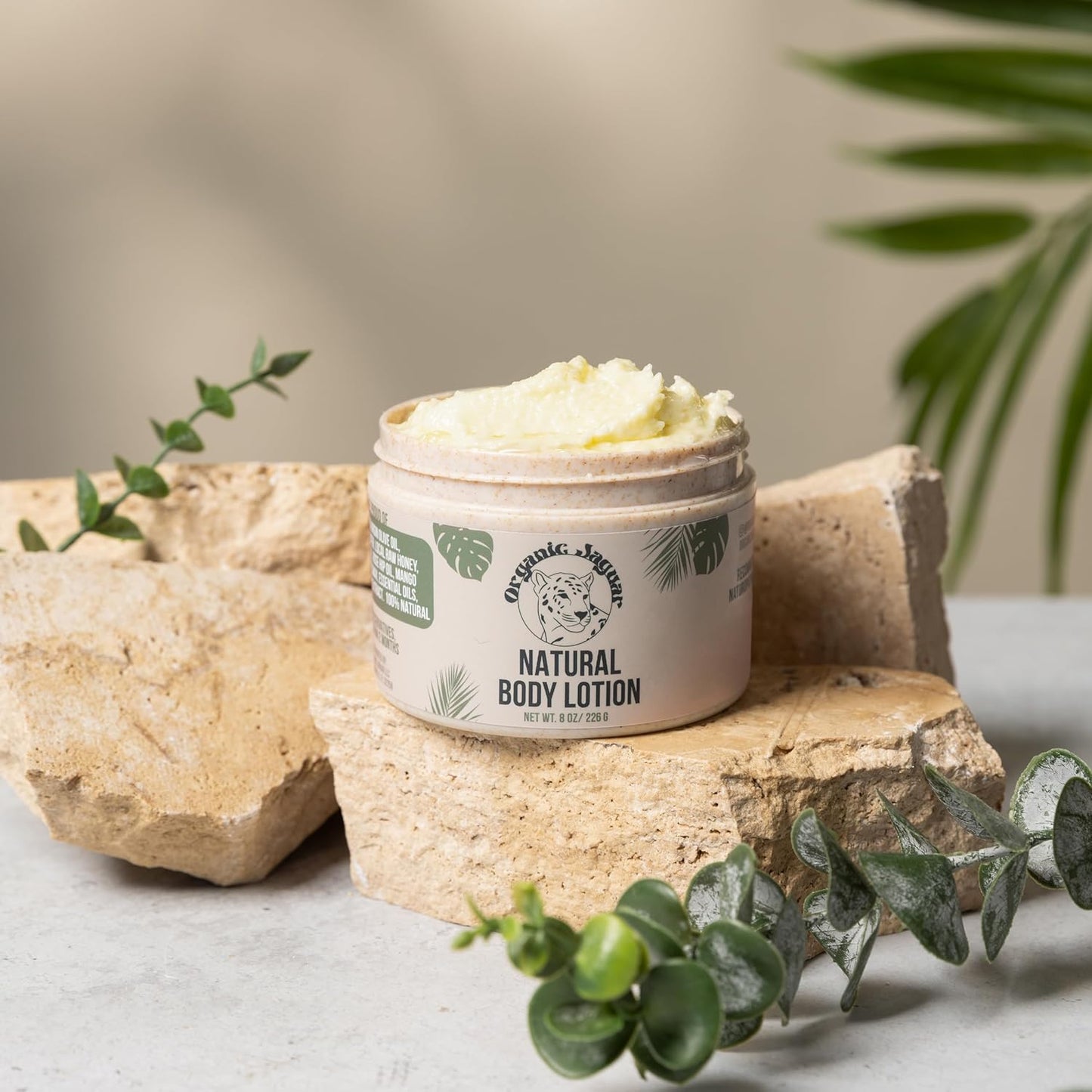 Natural Body Lotion, 8 oz, Moisturizer With Essential Oils, Vitamin E Oil, Beeswax, Extra Virgin Olive Oil, Raw Honey, Mango Butter, Sulfate & Paraben Free Body Care, Tropical Scent