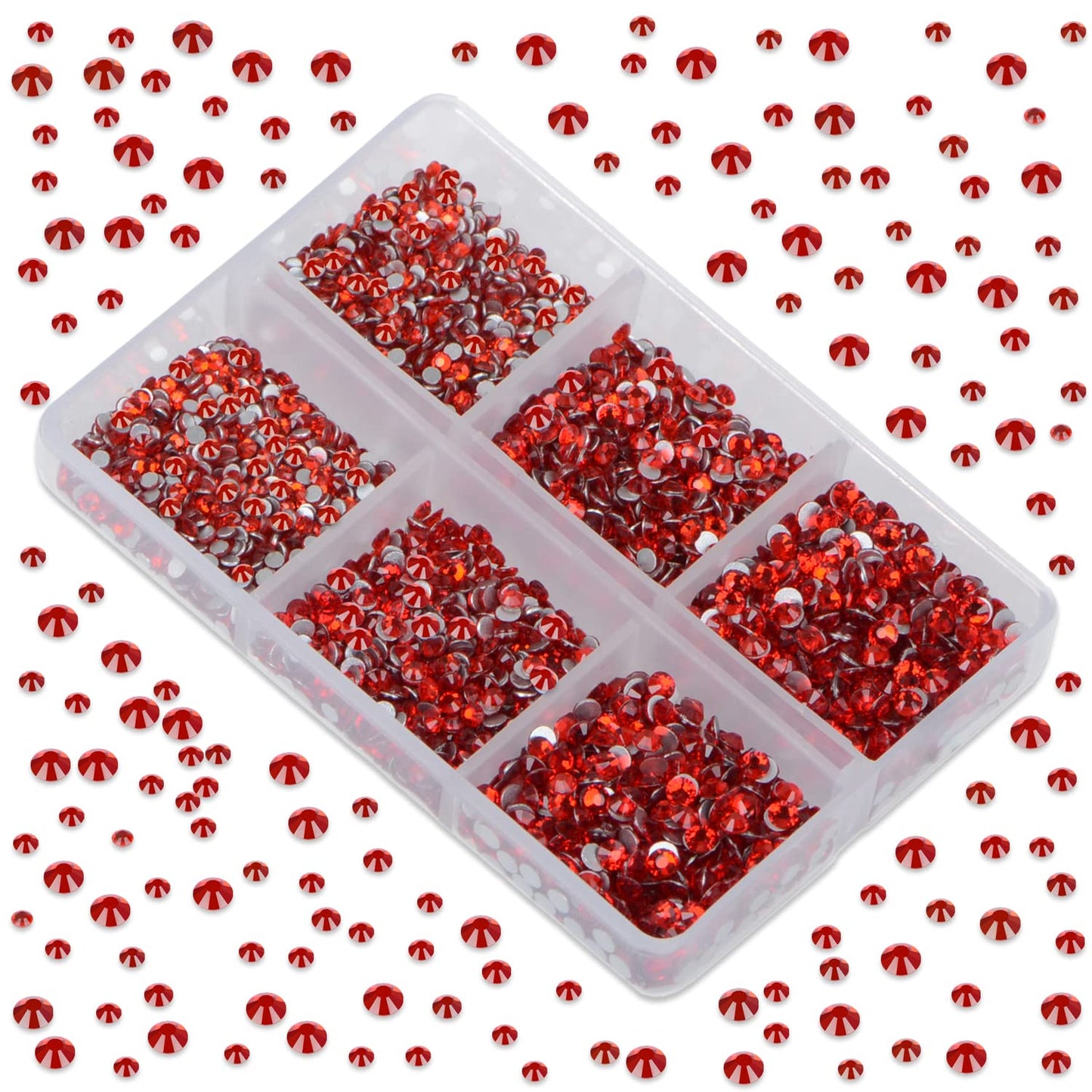 LPBeads 6000 Pieces Siam Non Hotfix Rhinestones 6 Sizes Round Crystal Glass Flat Back Rhinestones with Tweezers and Picking Pen for Nail Art Crafts Clothes Bags DIY