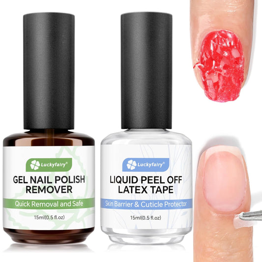 Gel Nail Polish Remover: 15ml Nail Polish Remover with Liquid Latex for Nails Peel off, Fast & Easy Remove Gel Polish in 2-5 Minutes, No Soaking or Wrapping, Cuticle Protectors