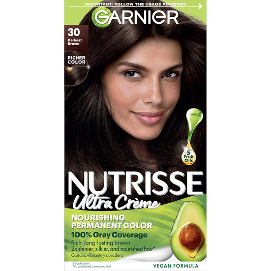 Garnier Nutrisse Nourishing Hair Color Creme, 30 Darkest Brown (Sweet Cola) (Packaging May Vary)