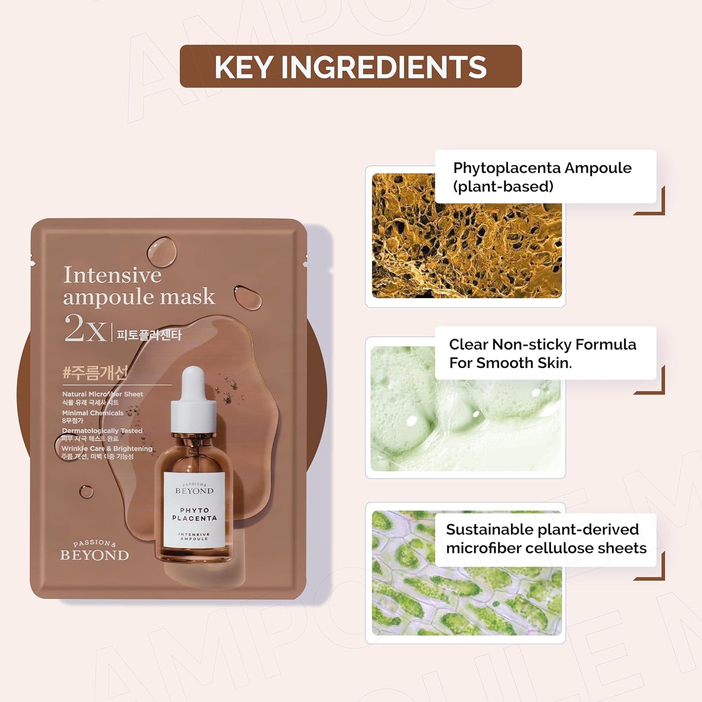 BEYOND Intensive Ampoule Mask 2X Phytoplacenta (25ml/0.85fl oz * 10 sheets) - Dermatologically Tested Hypoallergenic Sheet Masks for Improved Skin Elasticity