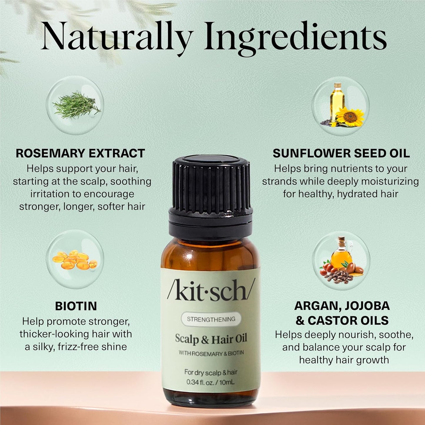 Kitsch Rosemary Oil for Hair Growth – Hair Oil with Biotin, Castor & Jojoba – Pre-Wash Scalp oil for Hair Care – Lavender Scent – 10mL