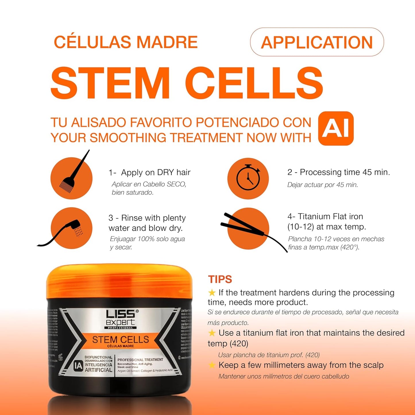 Liss Expert Stem Cells Smoothing Treatment 8.45 oz (ONE shoulder length app) and Magic AI Mask, 8.45 oz Set Hyaluronic Acid, Collagen, Argan Oil, Keratin and Stem Cells for after care SET (1, 8.45)