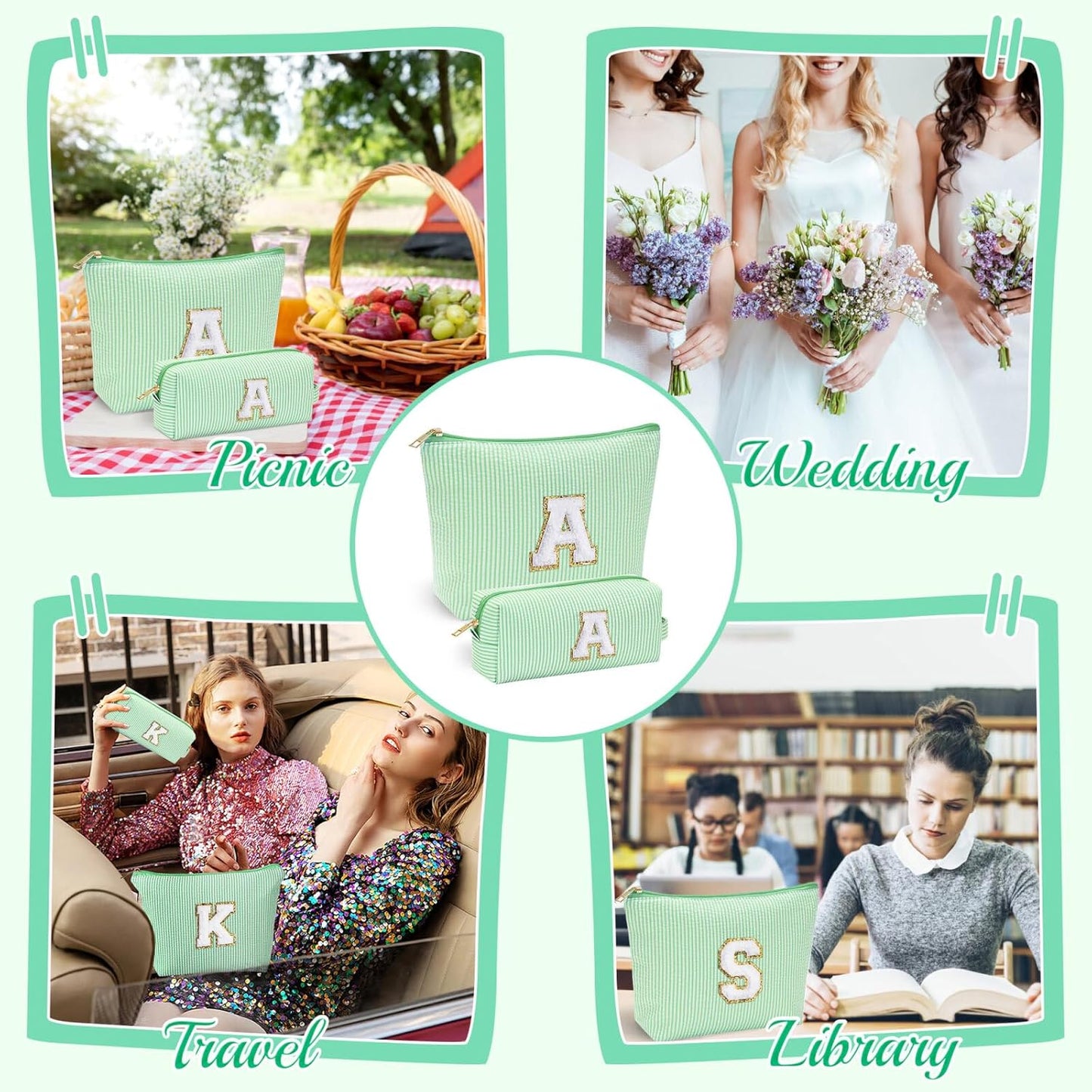 YOOLIFE Travel Makeup Bag Cosmetic Bag - Make Up Bag with Makeup Brush Bag Monogram Makeup Pouch Bag 2 Pieces Cute Makeup Bag Personalized Gifts Best Friend Birthday Gifts for Women Letter Y