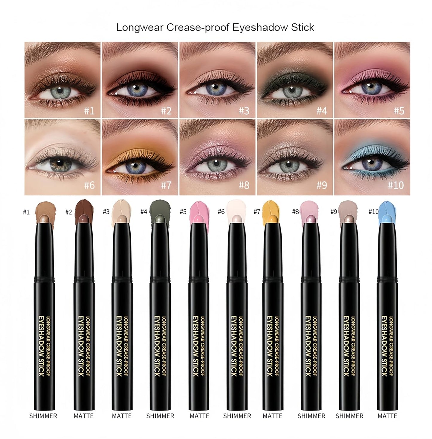 MAEPEOR 10 Colors Cream Eyeshadow Stick Silky Smooth Matte Shimmer Eyeshadow Pen Waterproof and Long Lasting Shadow Pencil for Girls and Women (Color 03)