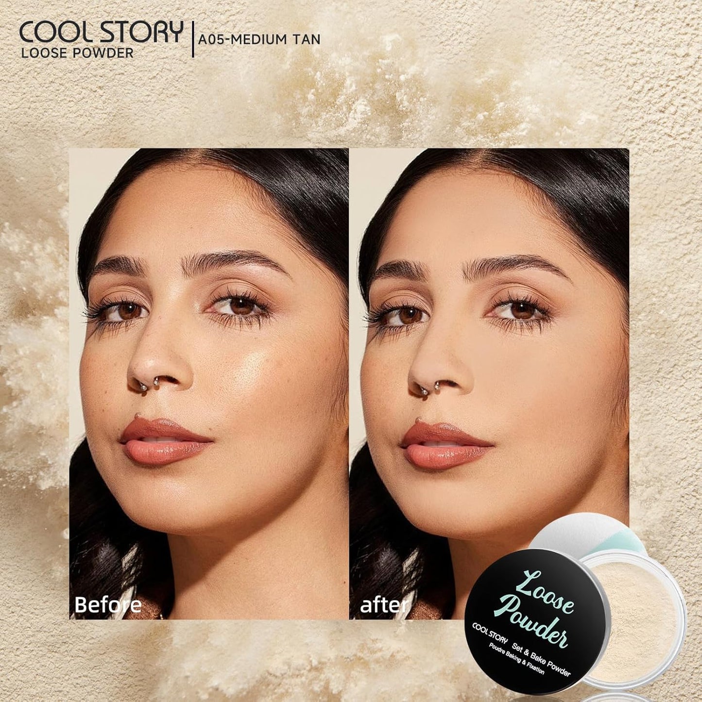 Loose Setting Powder, Bake Makeup Powder Full Coverage Matte Finish (Medium Tan, 6g/O.21oz)