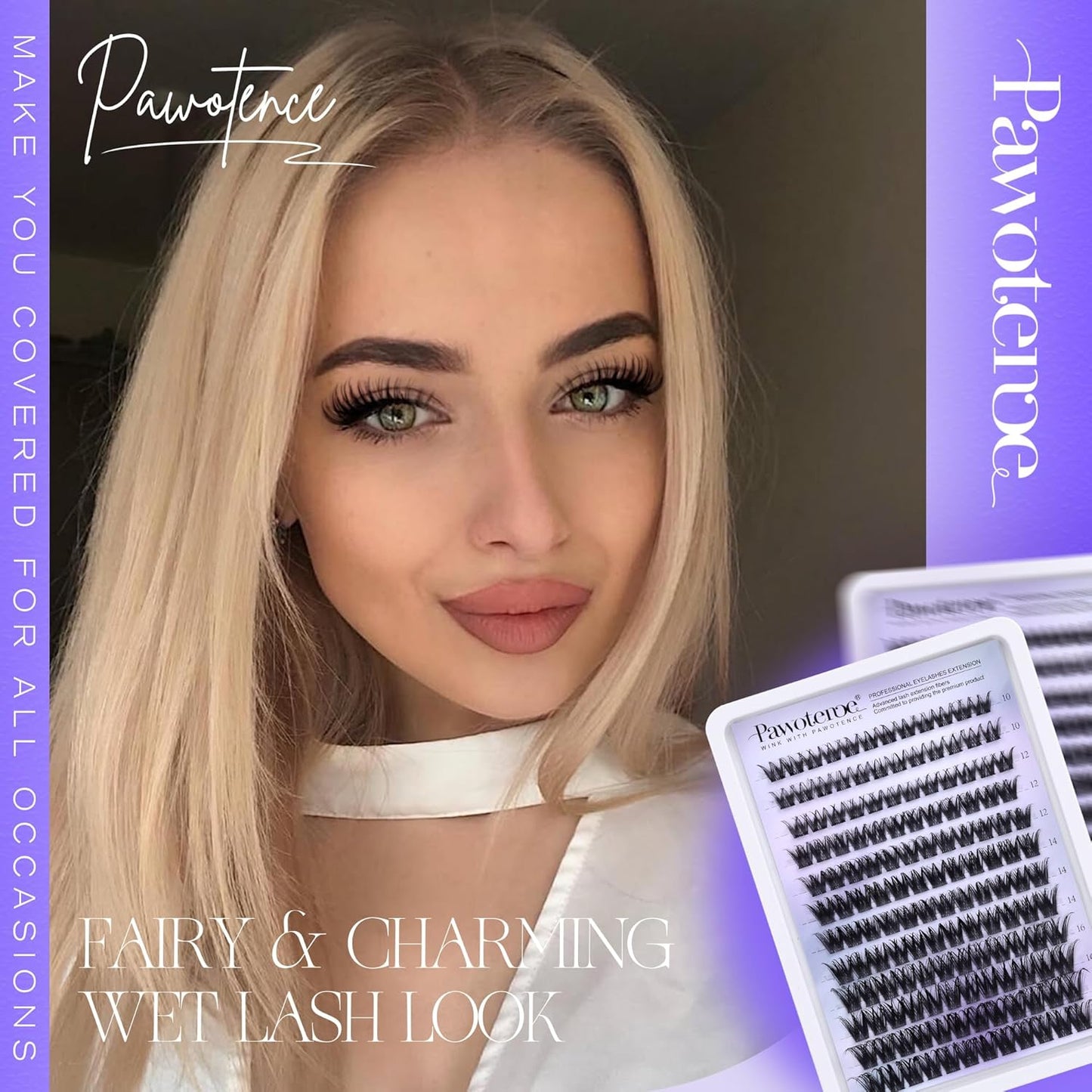 Pawotence Lashes Clusters Wispy Cluster Eyelash Extensions 144pcs Individual Lashes Wet Look 10-18mm Lash Extension DIY False Eyelashes Soft Comfortable Eyelash Clusters