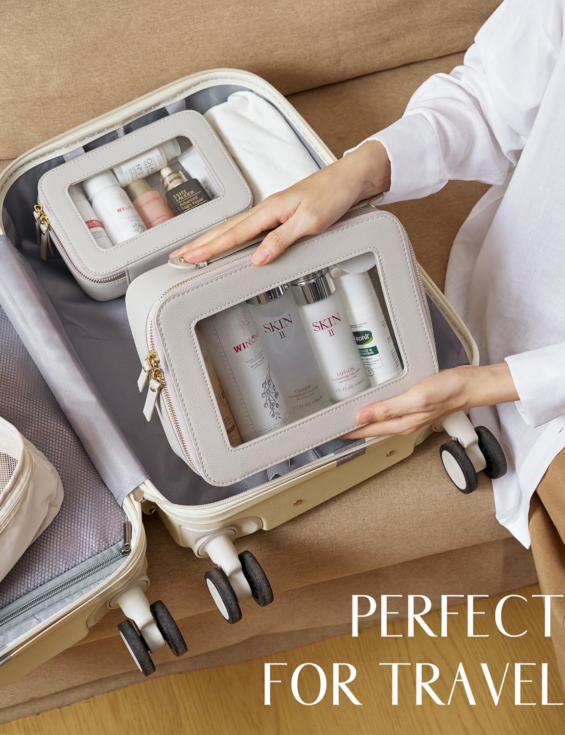 Popvibe Clear Makeup Bag Travel Cosmetic Case Transparent Toiletry Bag with Zipper, Portable Make Up Organizer Traveling Compact Car Bag for Essentials