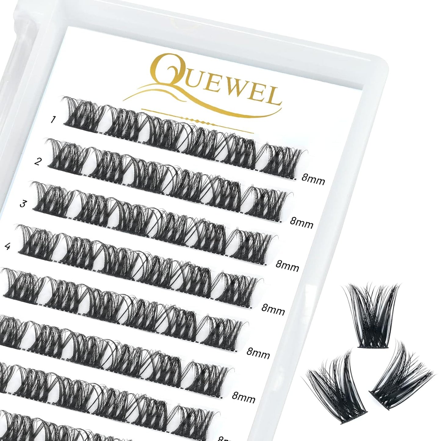 QUEWEL Cluster Lashes 72 Pcs Wide Stem Individual Lashes C/D Curl 8-16mm Length DIY Eyelash Extension False Eyelashes Soft for Personal Makeup Use at Home (honey01-D-8)
