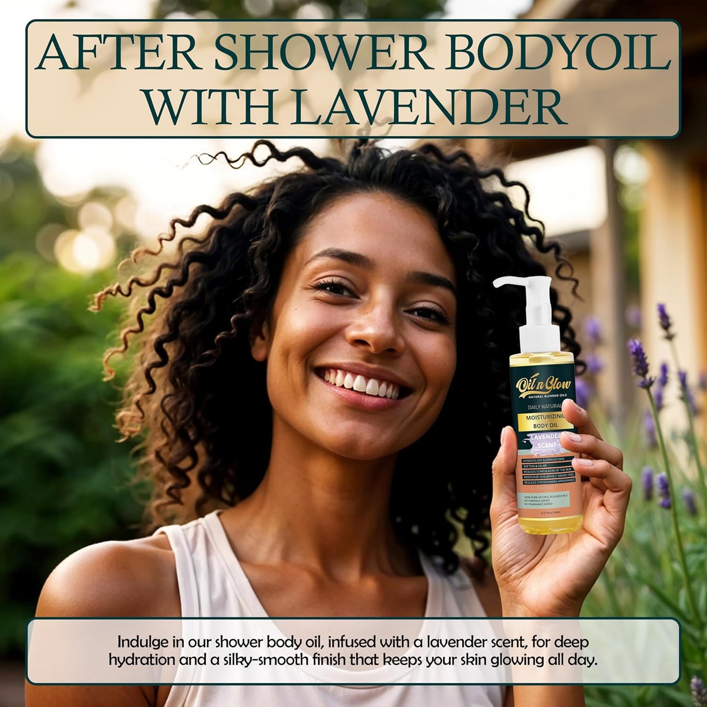 USDA Certified Organic Pure Natural Hydrating Body Oil After Shower With Coconut, Jojoba, Olive & Almond Non-Greasy Moisturizing Oil For Women & Men Dry Skin 5.07 fl oz/150ml- Lavender Scent