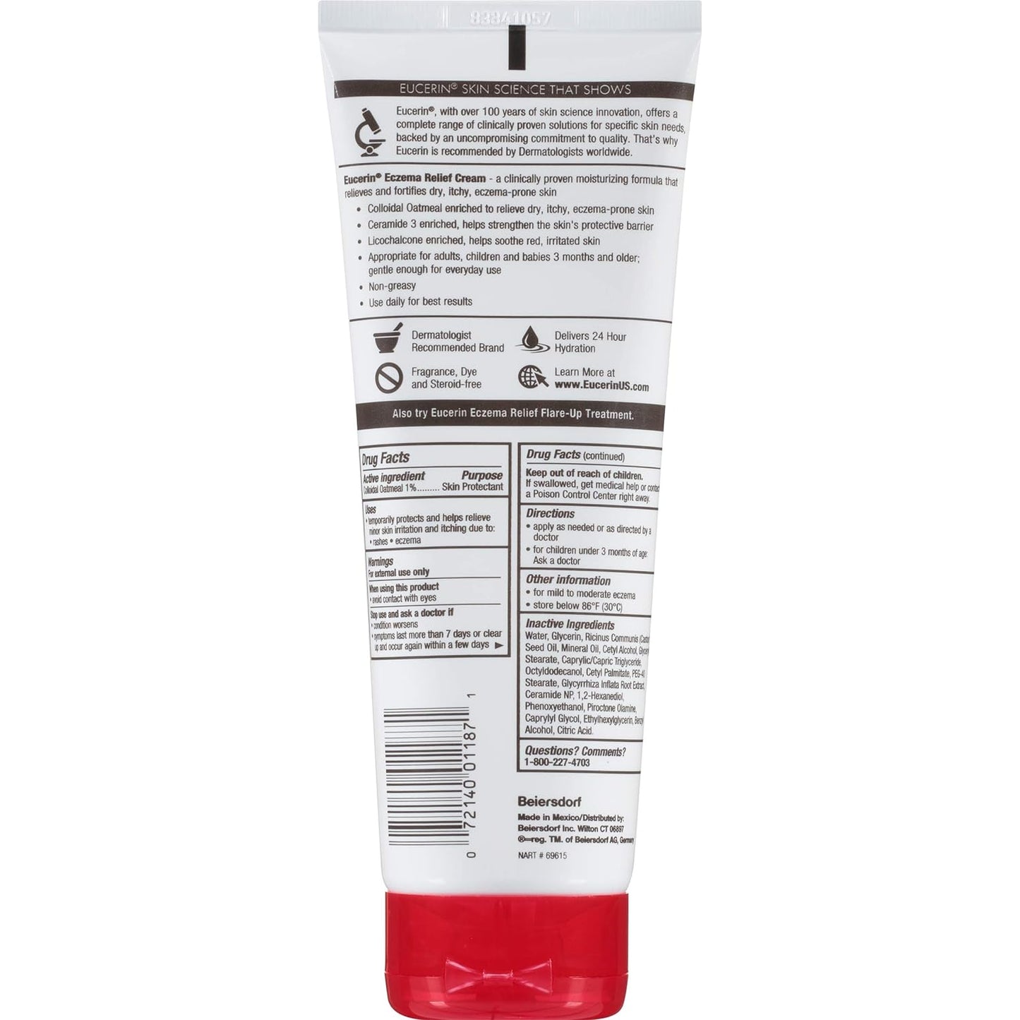 Eucerin Eczema Relief Cream, Full Body Lotion, Moisturizing Eczema Cream with Colloidal Oatmeal (Skin Protectant) and Ceramide 3, Multi-Pack, 8 Oz Tube, Pack of 3