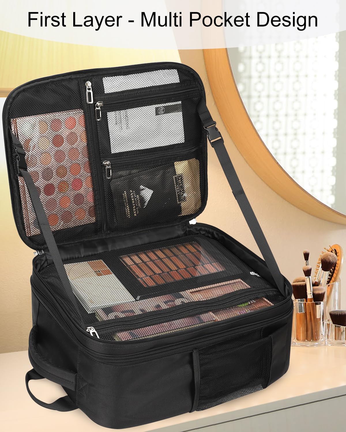Makeup Backpack Professional Makeup Artist Bag Extra Large Cosmetic Bags with 8 Small Bags Double-Layer Travel Cosmetic Train Case Storage Organizer with Adjustable Divider