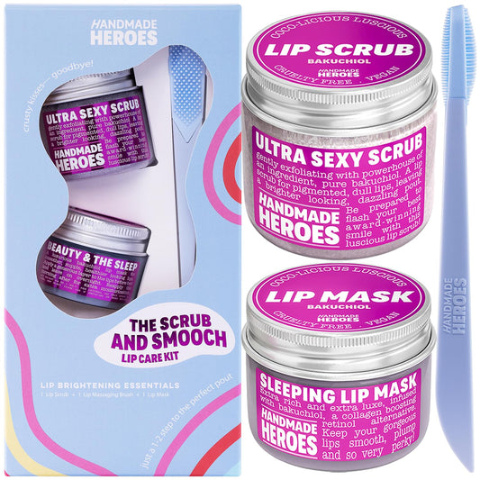 100% Natural Lip Scrub, Vegan Conditioning Coconut Lip Exfoliator - Gentle Exfoliant, Sugar Lip Polish and Lip Exfoliator Scrubber for Chapped and Dry Lips (Bakuchiol 3pc Set)