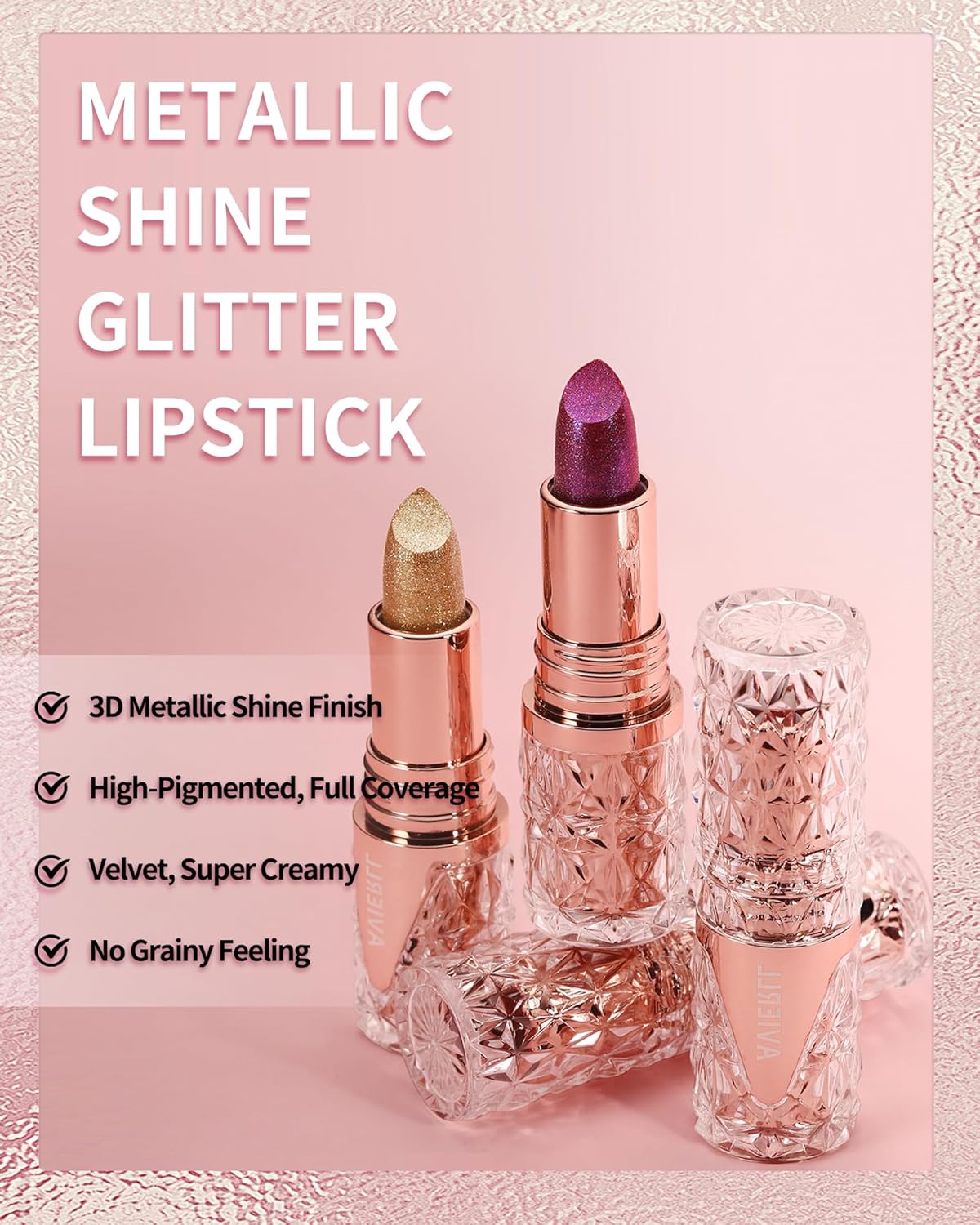 Shimmer Lipstick Long Lasting for Women with Metallic 3D Shine Hydrating Formula, Diamond Nude Glitter Lip Balm Tinted Lip Gloss High Pigmented Lip Color Nonstick Trasferproof Lip Makeup-06