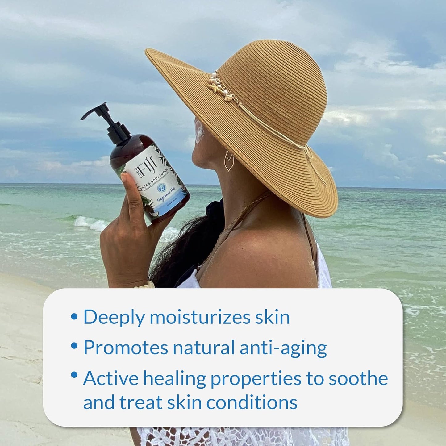 Coco Fiji Face & Body Lotion Infused With Coconut Oil | Lotion for Dry Skin | Moisturizer Face Cream & Massage Lotion for Women & Men | Fragrance Free 12 oz, Pack of 1