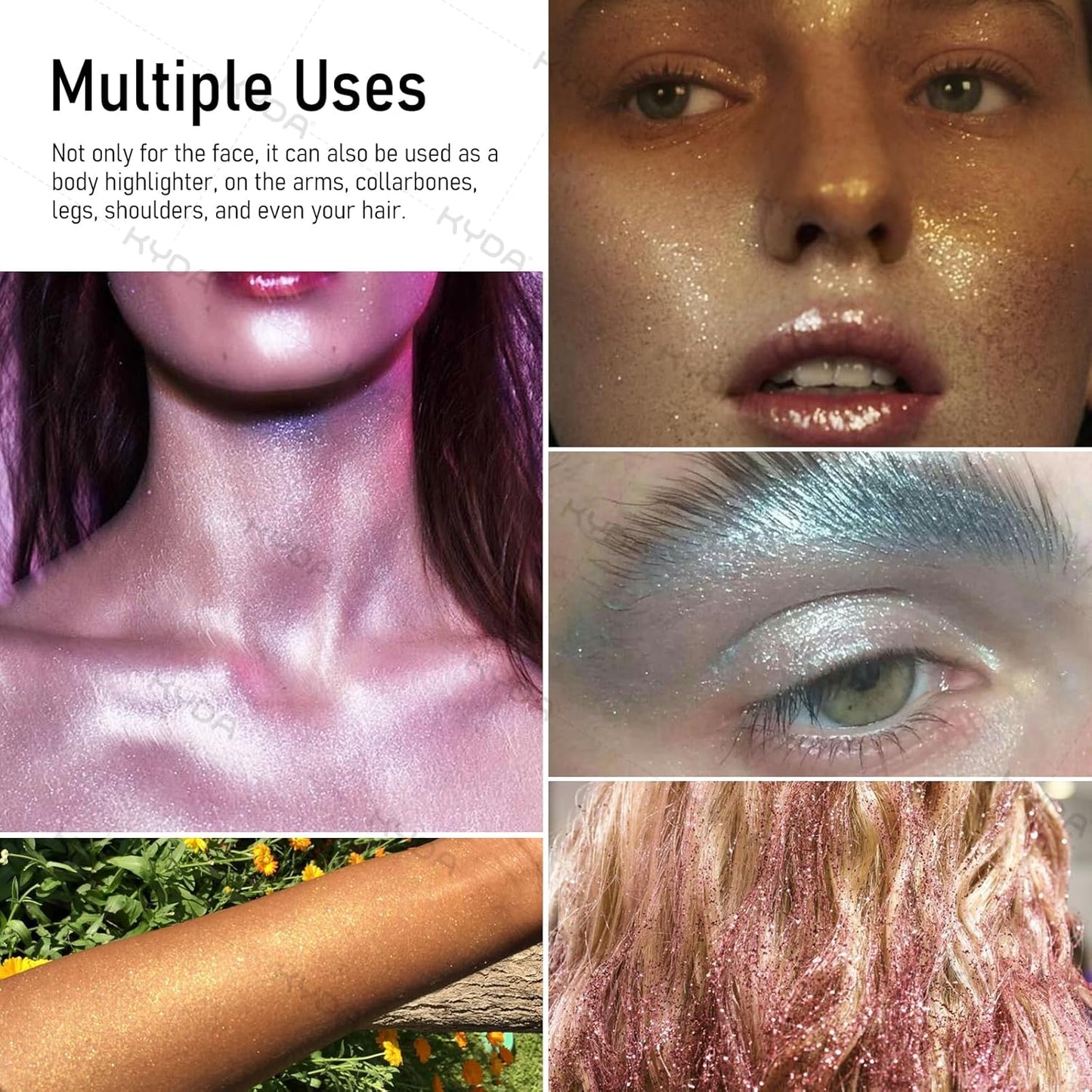 KYDA Highlighter Powder Spray, High Glossy Shimmer Sparkling Powder for Face and Body Glitter Makeup, Body Glitter Spray, Golden