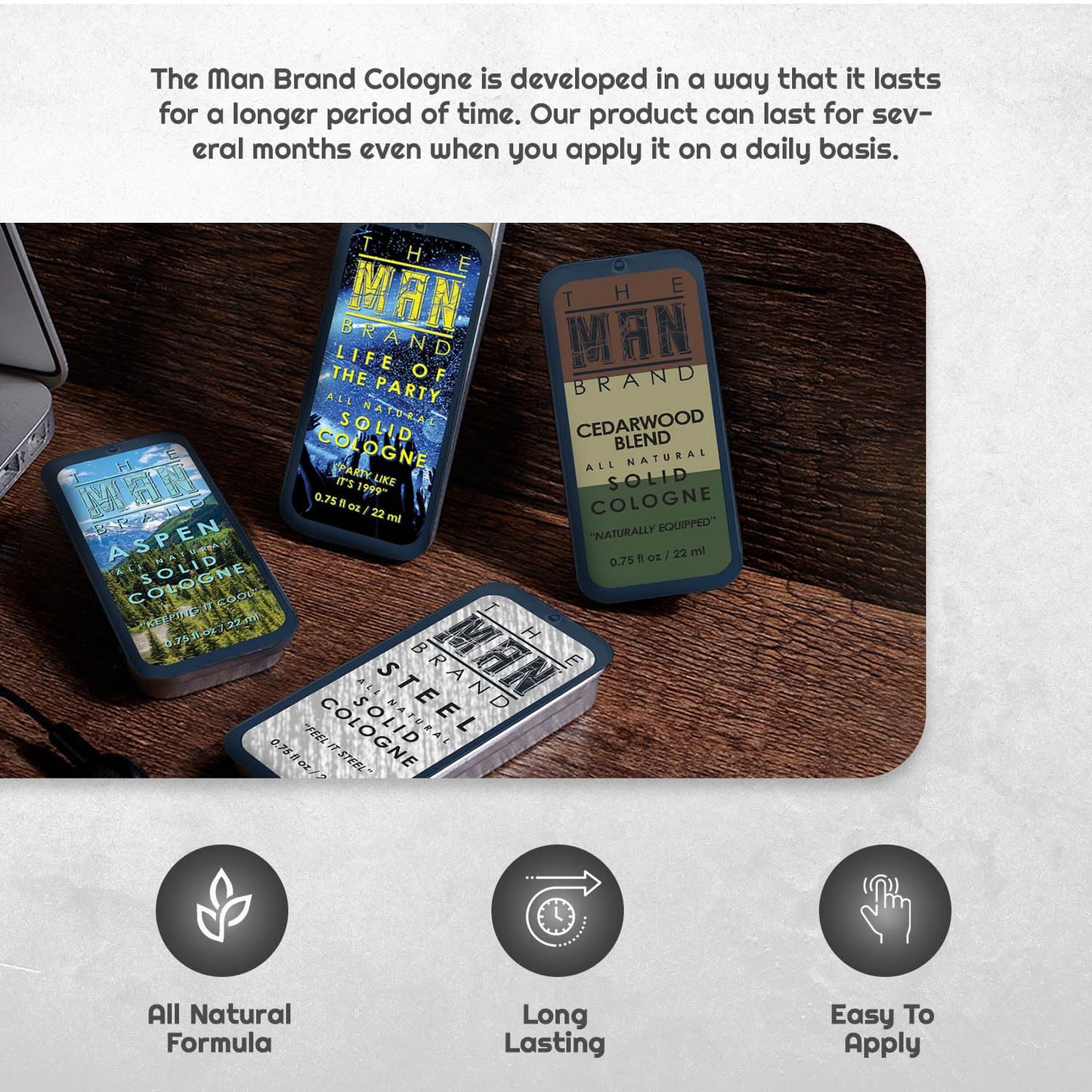Solid Cologne Sample Set with Aspen Solid Perfume, Woodsman Solid Cologne, Steel, and Life of the Party Cologne - (Fellowship Solid Cologne Man Sampler Pack - 4 Pack - 0.75 oz each)