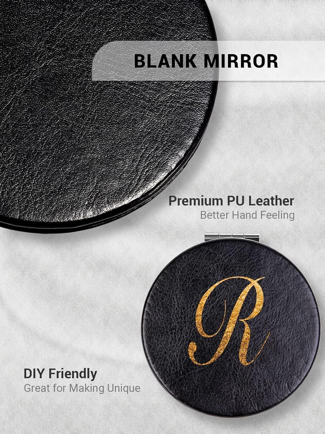 Compact Mirror Bulk, Set of 12 Round Double-Sided 1X/3X Magnification PU Leather (Black, 2.8")