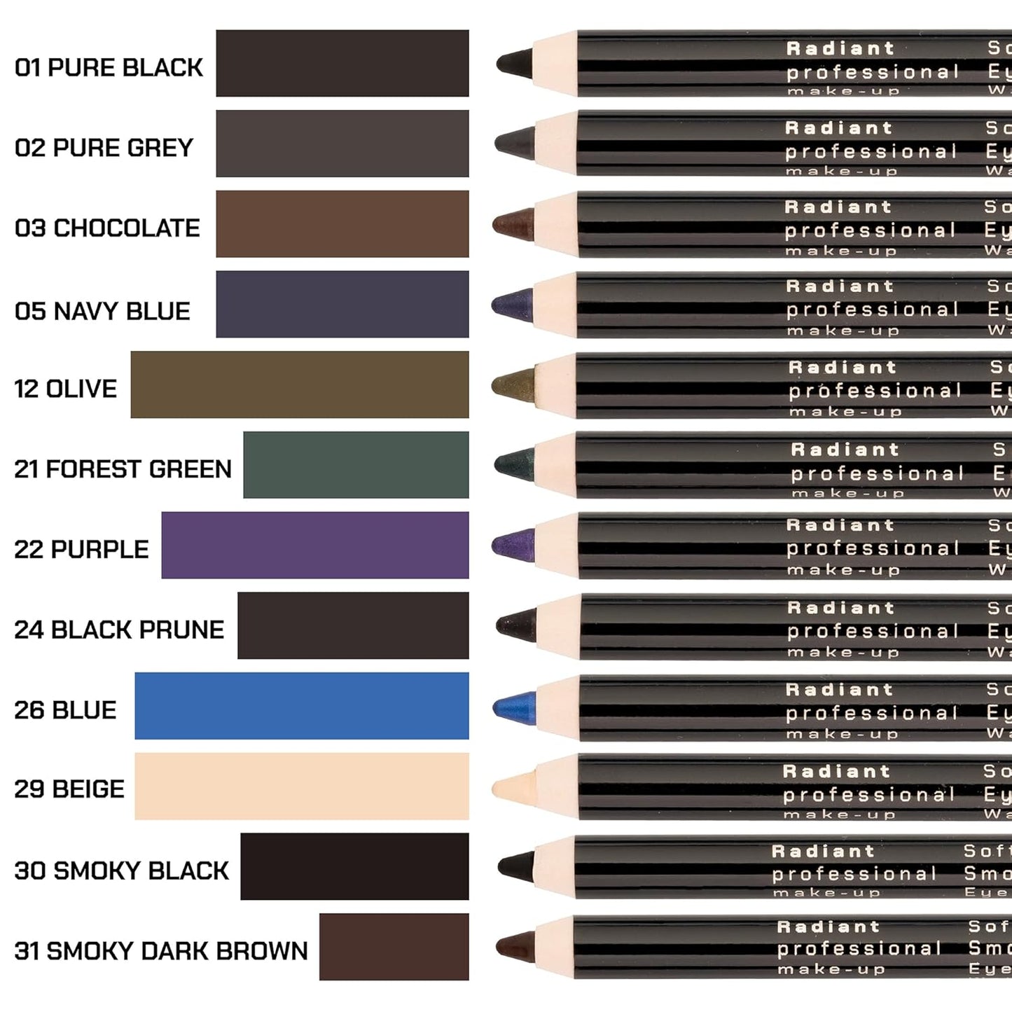 Radiant Professional Waterproof Eyeliner Pencil - Eyeliner Waterproof Smudge Proof for Woman - Long Lasting Under Eye Pencil for Smoky Eye - Soft Waterline Eye liner with Smudger Tool Olive (12)