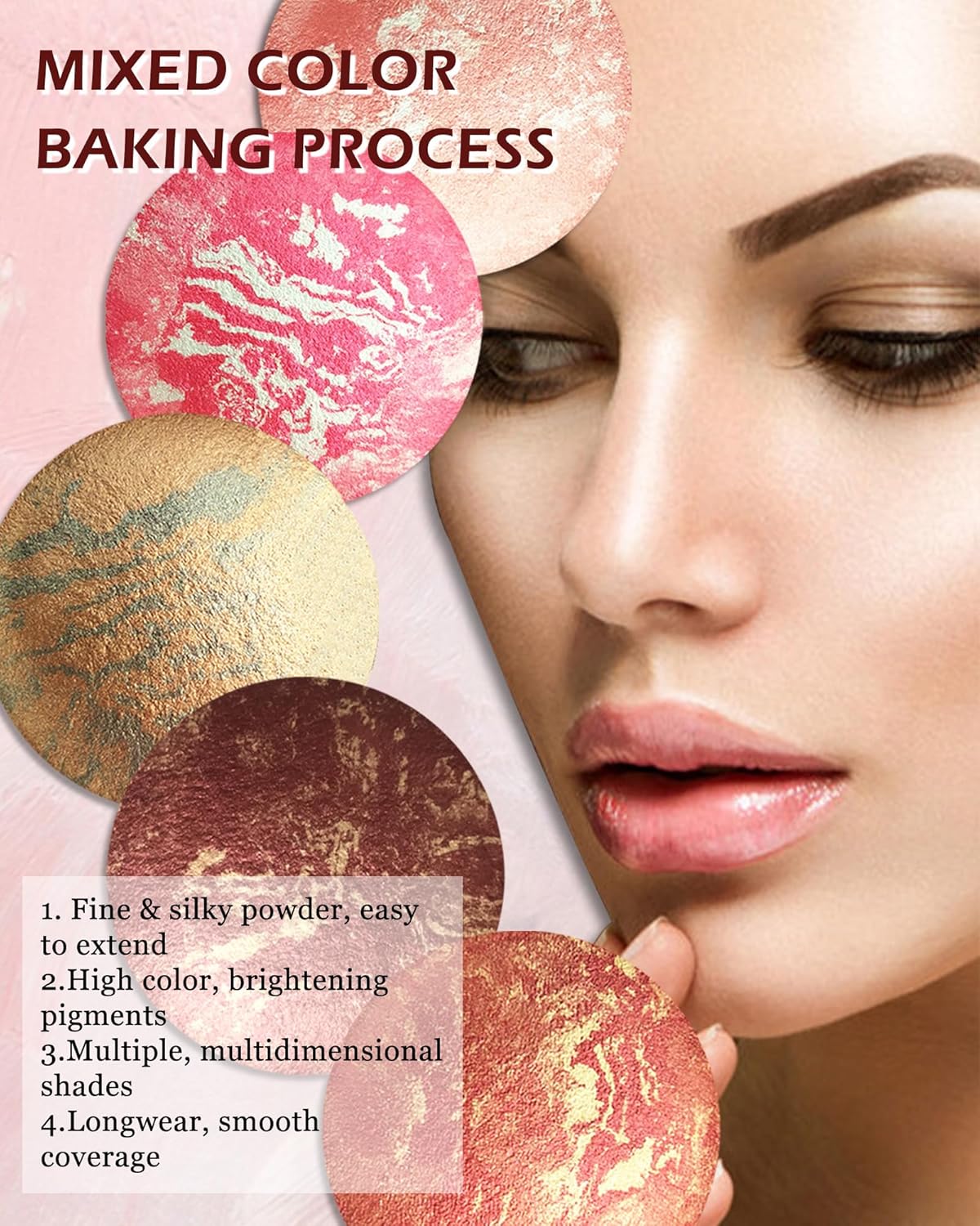 Baked Powder Blush, Glow Marbleized Blush Powder Palette,Lightweight Shimmery Facail Blusher for Face Cheeks,Eyeshadow & Highlight,Makeup Gift for Women rubores de maquillaje(0.49Ounce)-02