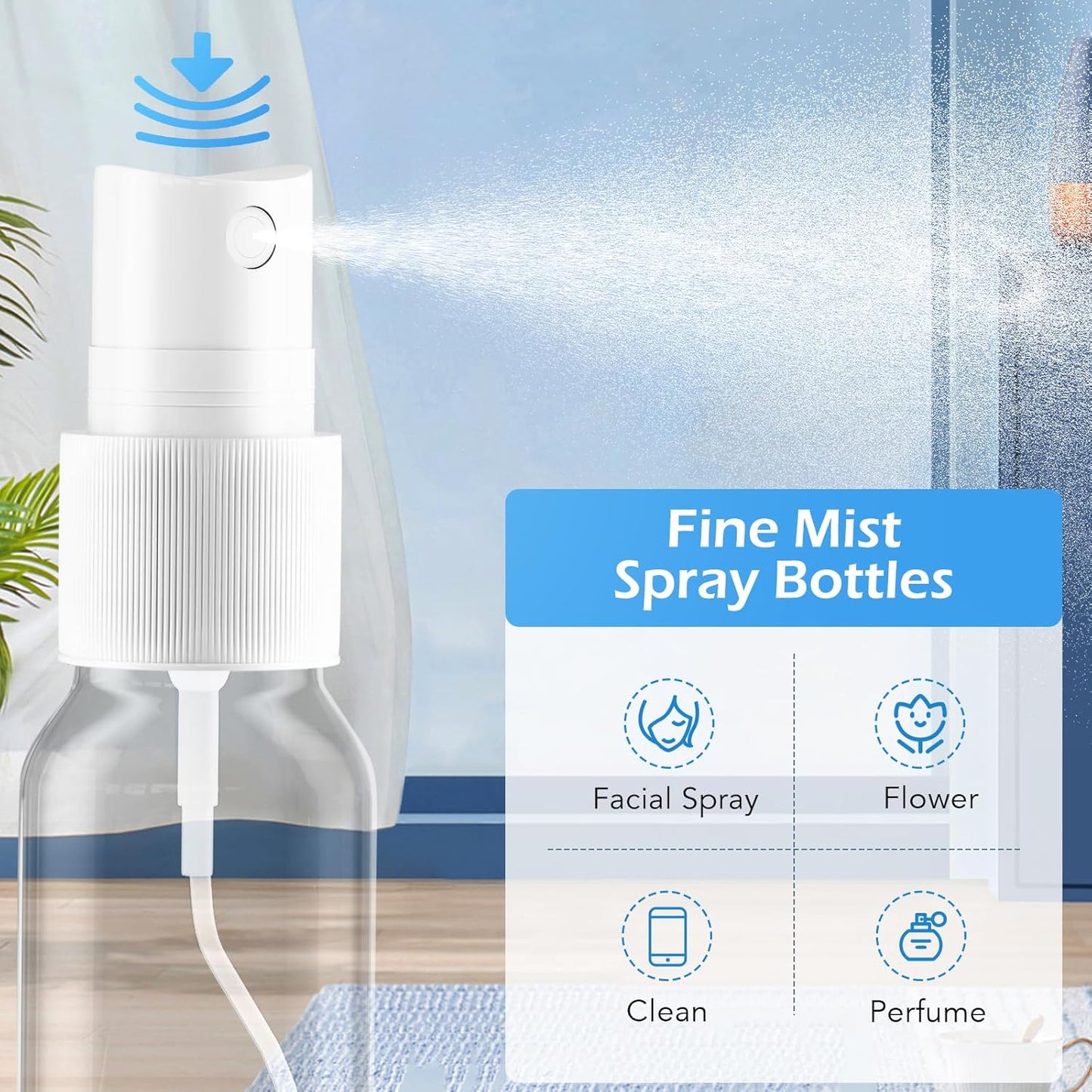 Spray Bottles, 2oz/50ml, 3.4oz/100ml Clear Empty Fine Mist Plastic Mini Travel Bottle Set, Small Refillable Liquid Containers with 2pcs Funnels and 24pcs Labels (4 Pack)
