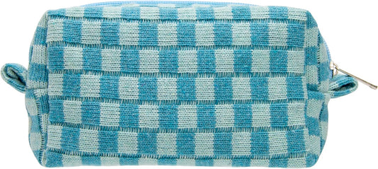 PAZIMIIK Checkered Makeup Bag for Purse Portable Zipper Make Up Pouch Small Cosmetic Case for Travel Accessories Lake Blue