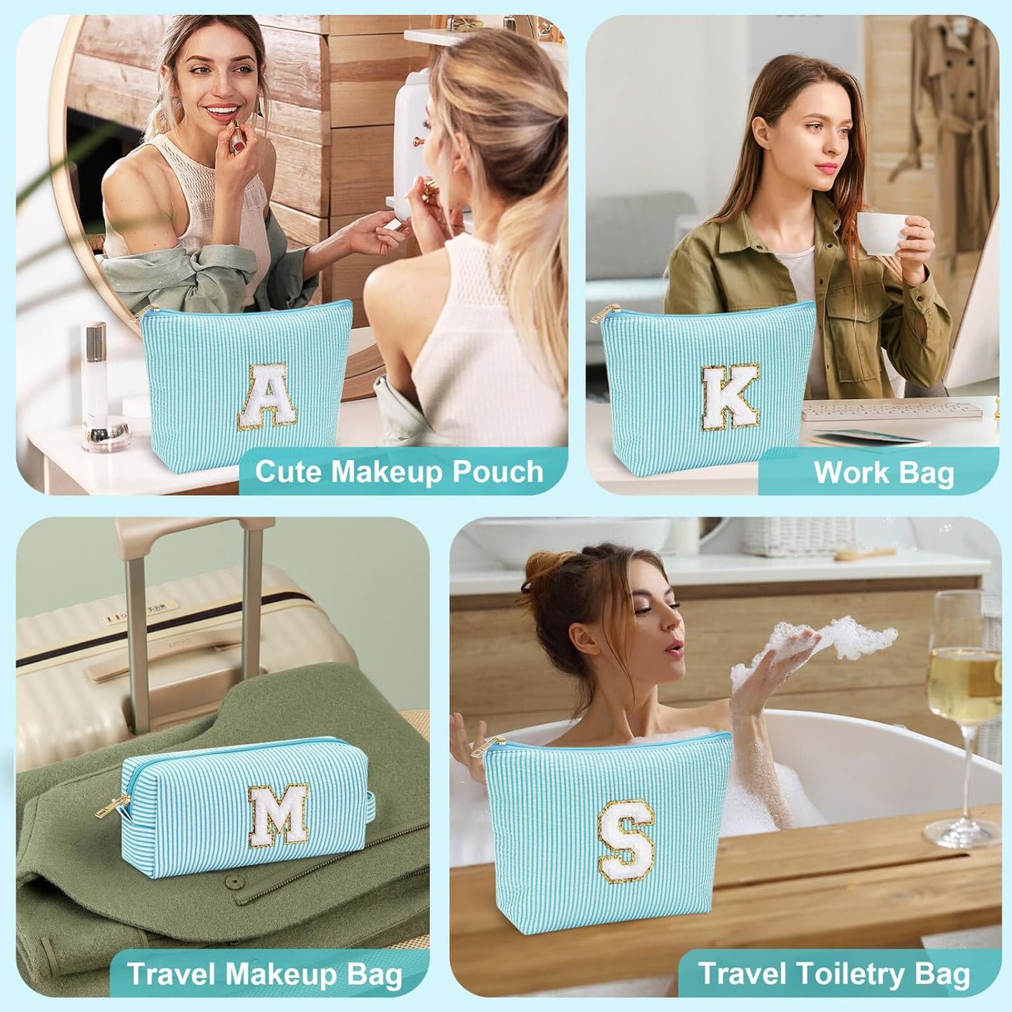 YOOLIFE Travel Makeup Bag for Girls, Initial Makeup Bag | Small Makeup Bag | Teen Girl Gifts for Teenage Girls | Birthday Gifts for Girls | Travel Gifts for Girls | Travel Makeup Bag Organizer - D