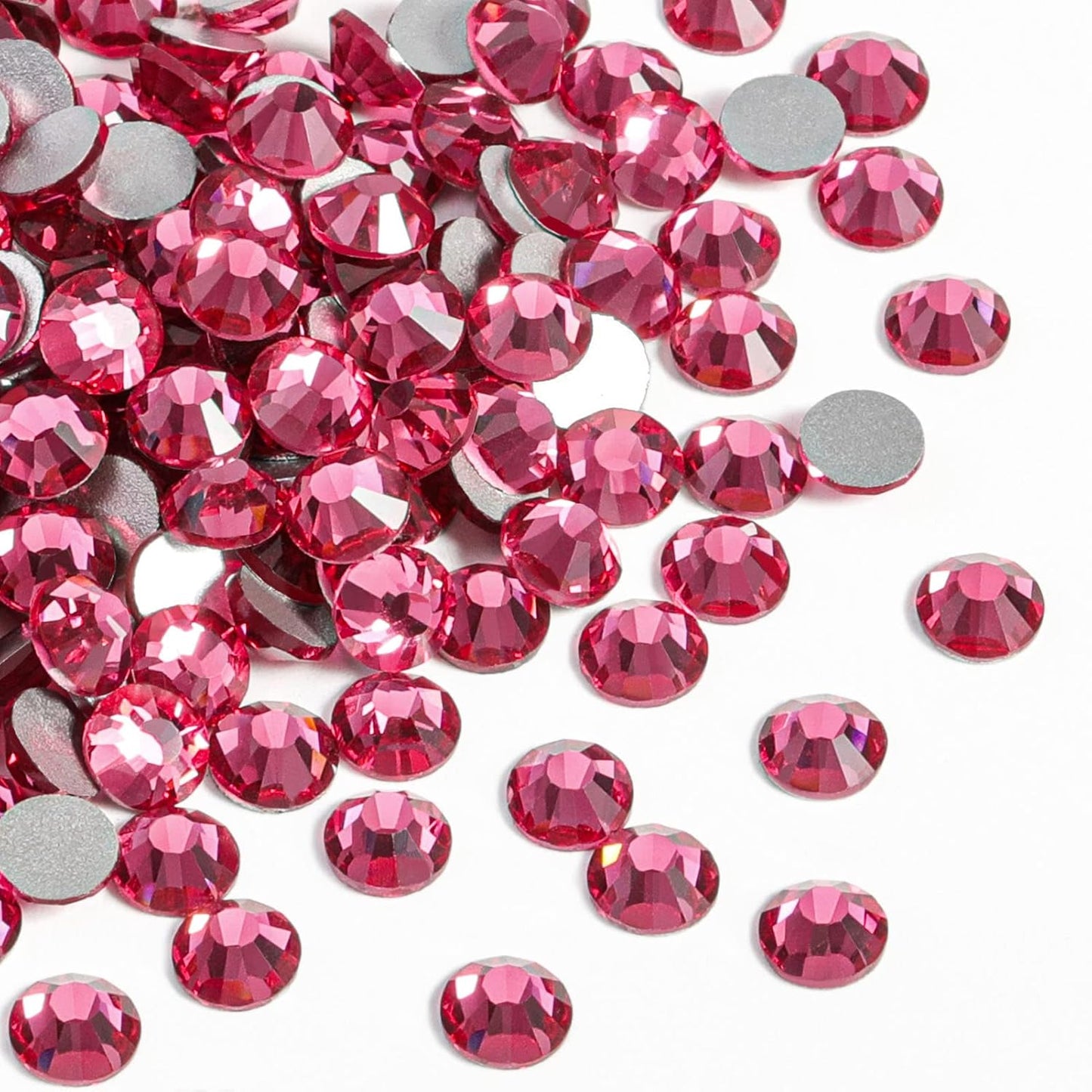 Beadsland 144pcs Flat Back Crystal Rhinestones Round Gems for Nail Art and Craft Glue Fix, Rose, SS40, 8.4-8.7mm