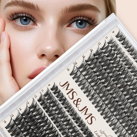 JMS&JMS DIY Lash Extension 280PCS Lash Clusters D Curl Individual Lashes 40D+50D 9-16MIX Cluster Eyelash Extensions at Home
