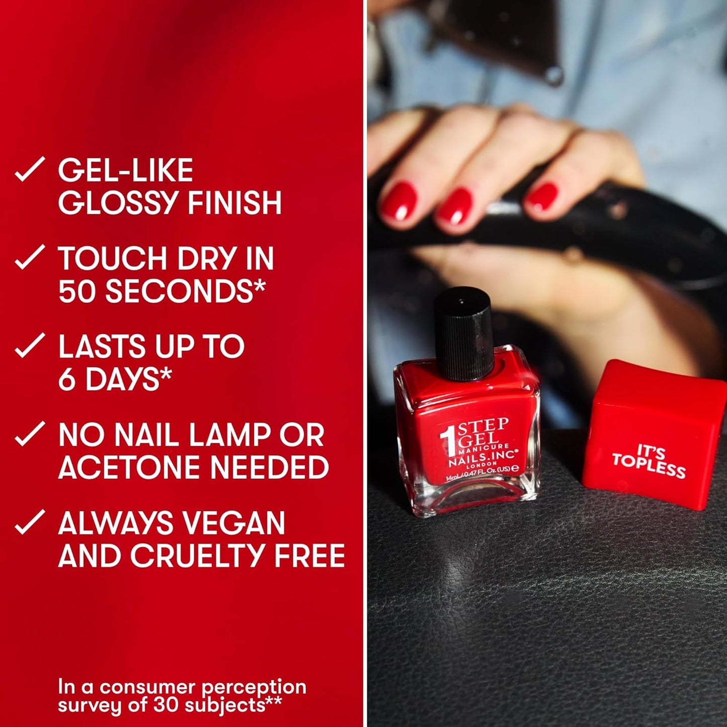 Nails Inc It's Topless Gel-Like Nail Polish, 4-in-1 Base Coat, Treatment, Color & Top Coat, Long Lasting, Strong, Chip Free Nails, Glossy Salon Quality Manicure, Air Dry Nail Polish, Sofia, 0.47 Fl Oz