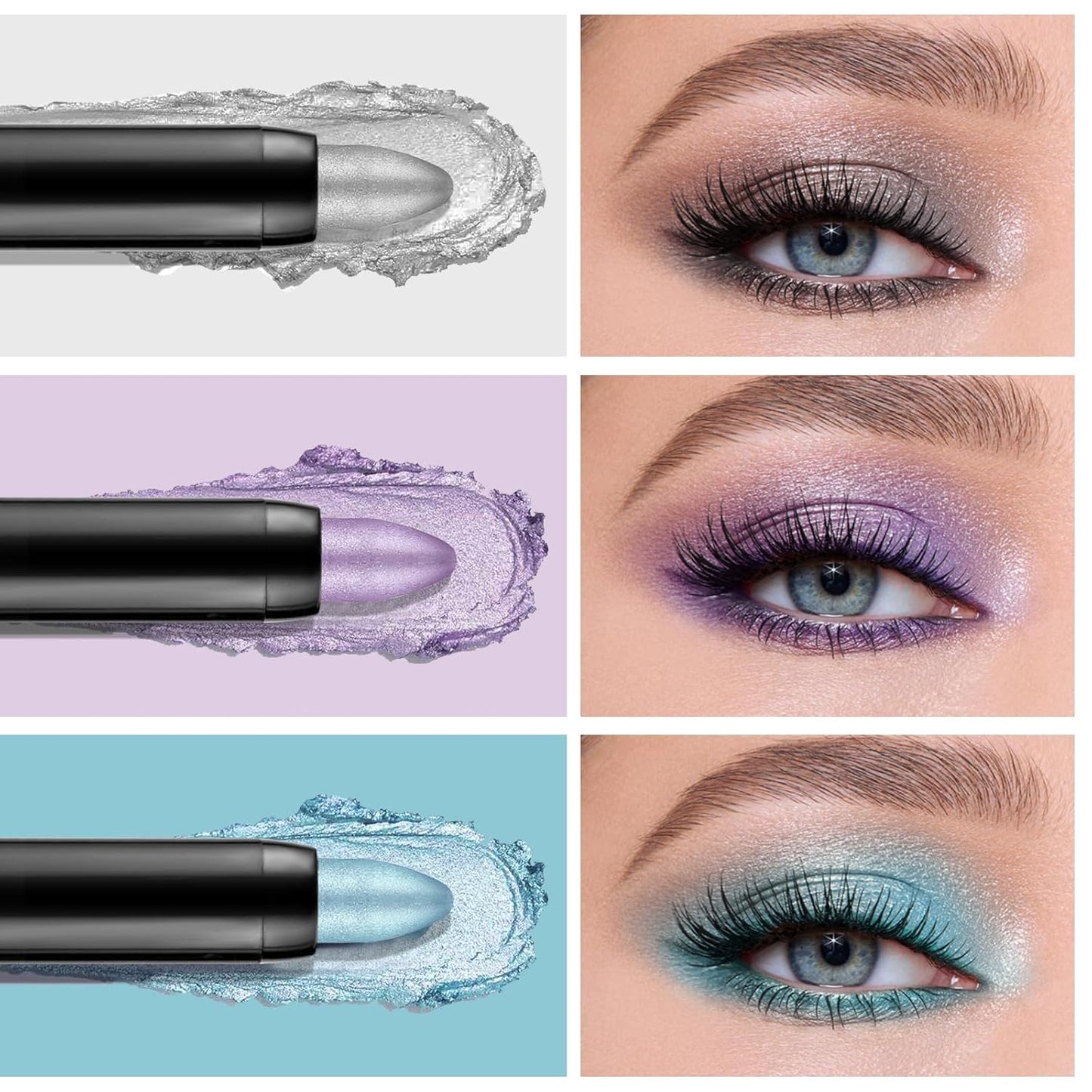 Boobeen 3PCS Cream Eyeshadow Pencil Crayon Waterproof Brightener Stick Shimmer Pen Create Glitter Eye Makeup, Easy to Use