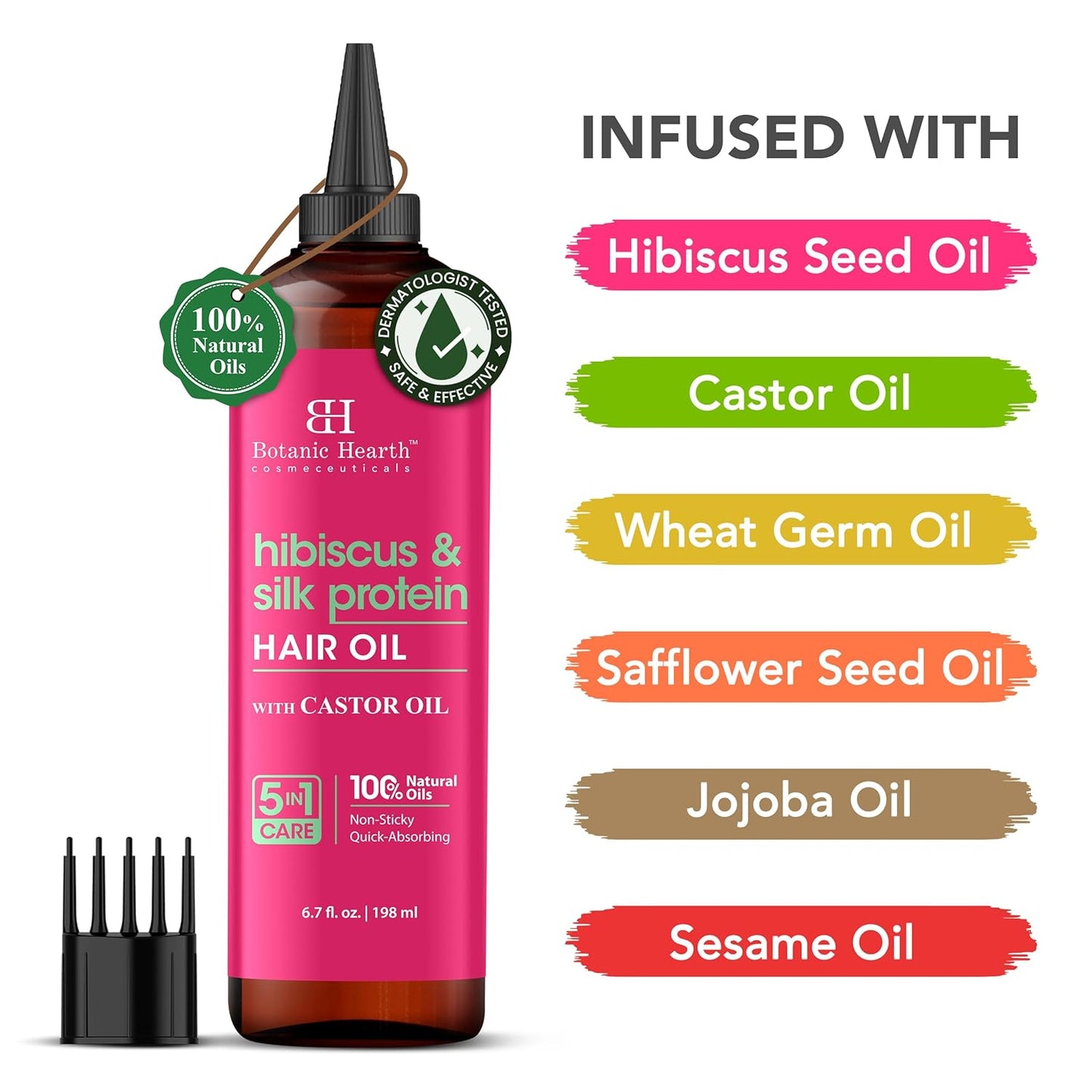 Botanic Hearth Hibiscus & Silk Protein Hair Oil (6.7 Fl Oz) |Nourishing And Strengthening Hair Treatment For Thicker, Healthier|Looking Hair | Paraben Free | Suitable For All Hair Types