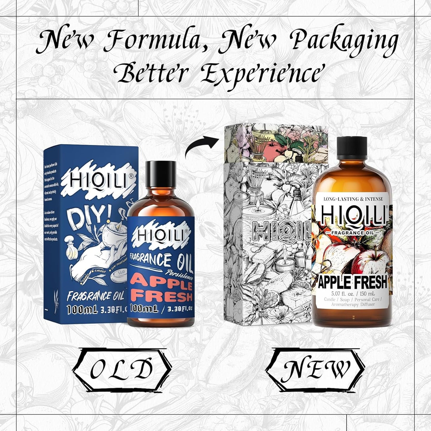 HIQILI Apple Fresh Fragrance Oil for Home Diffuser, Candles, Soaps, Bath Bombs & Perfume Making, Long-Lasting Fruity Scent - 5.07 Fl Oz