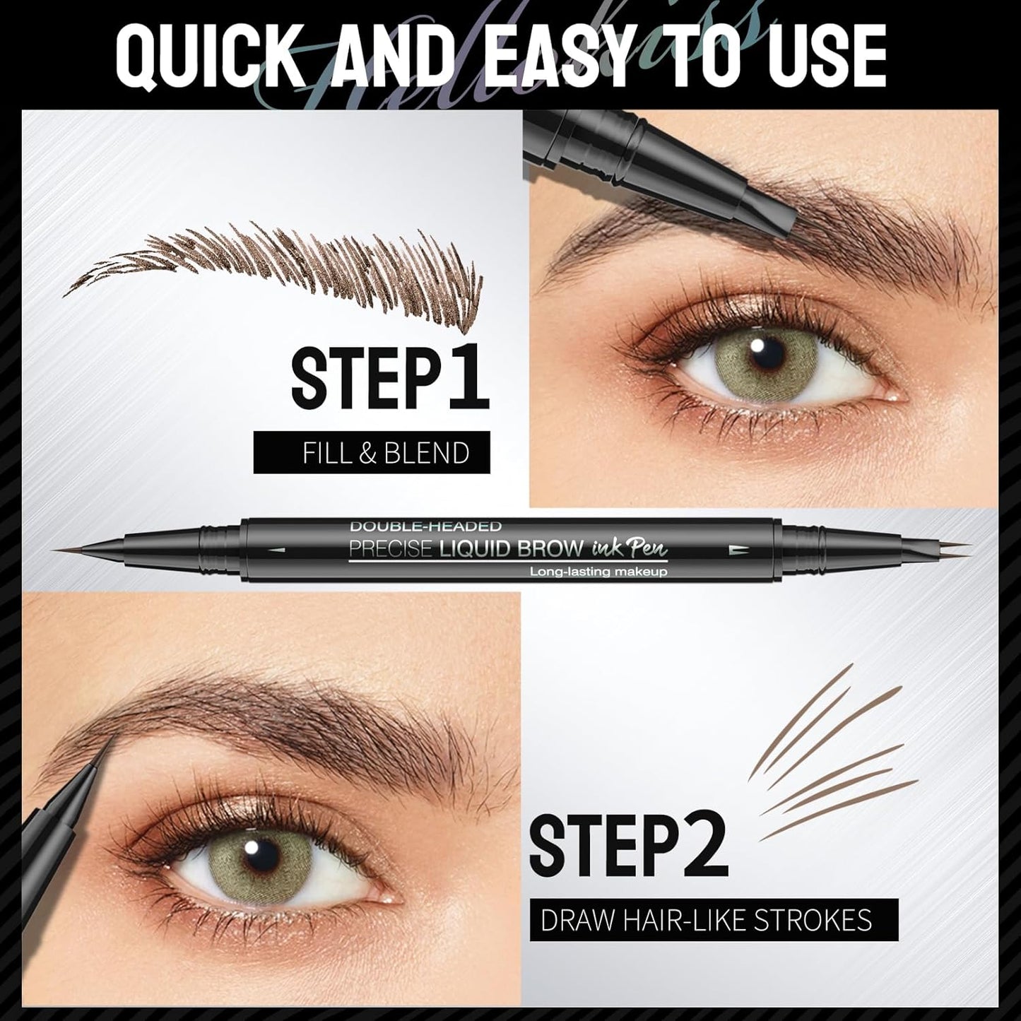 Eyebrow Pencil, Eyebrow Pen with Double-Brush Tip 2-in-1 Eyeliner Dual-Ended Microblading Long Lasting Waterproof Hair-Like Brow Pencil with Eyebrow Brush (Light Brown)